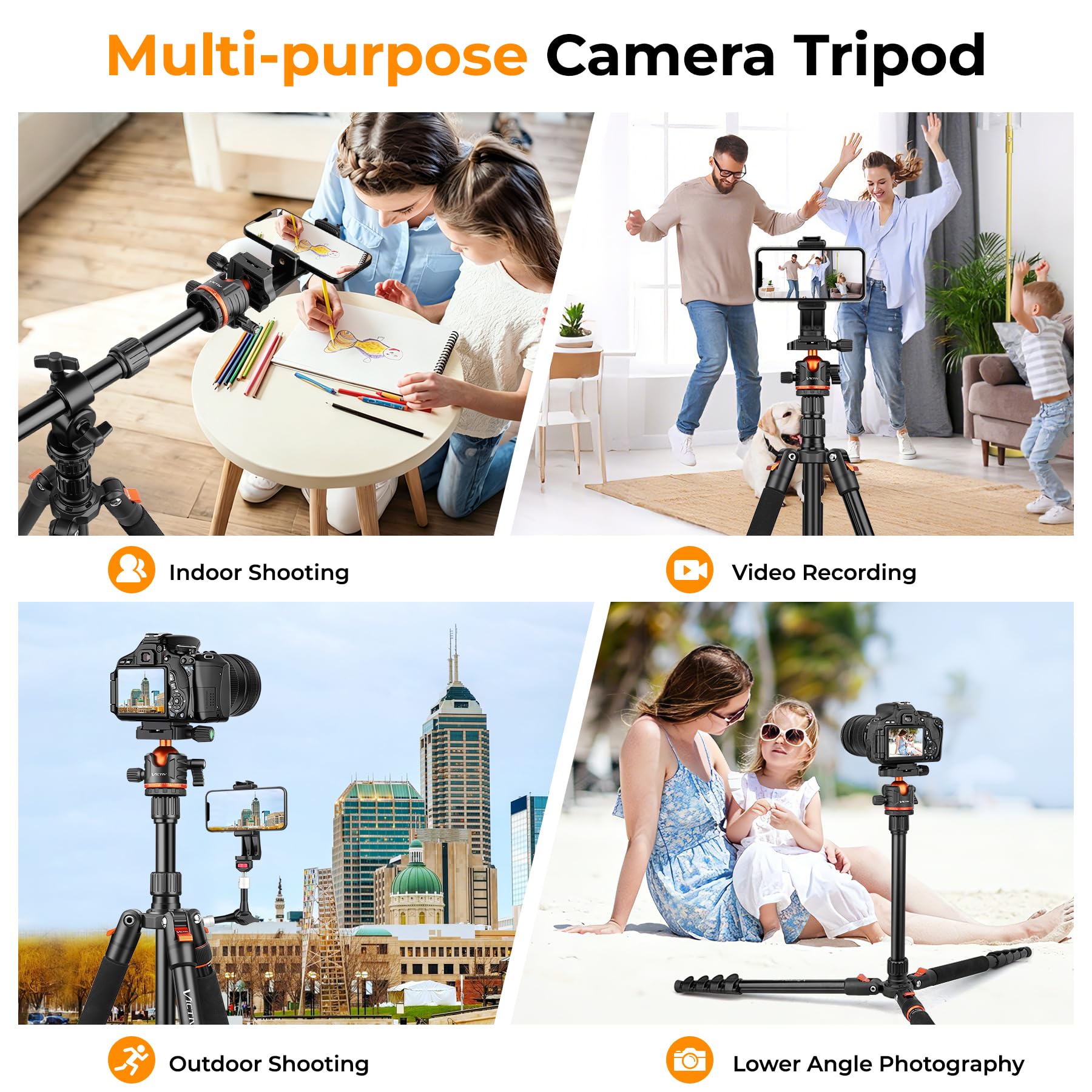 Victiv 259cm Treppiede Fotocamera e Smartphone, Cavalletto Fotografico in Alluminio con Braccio Orizzontale, Treppiedi Reflex da Viaggio Per Sony Canon Nikon, Carico Massimo 8 Kg