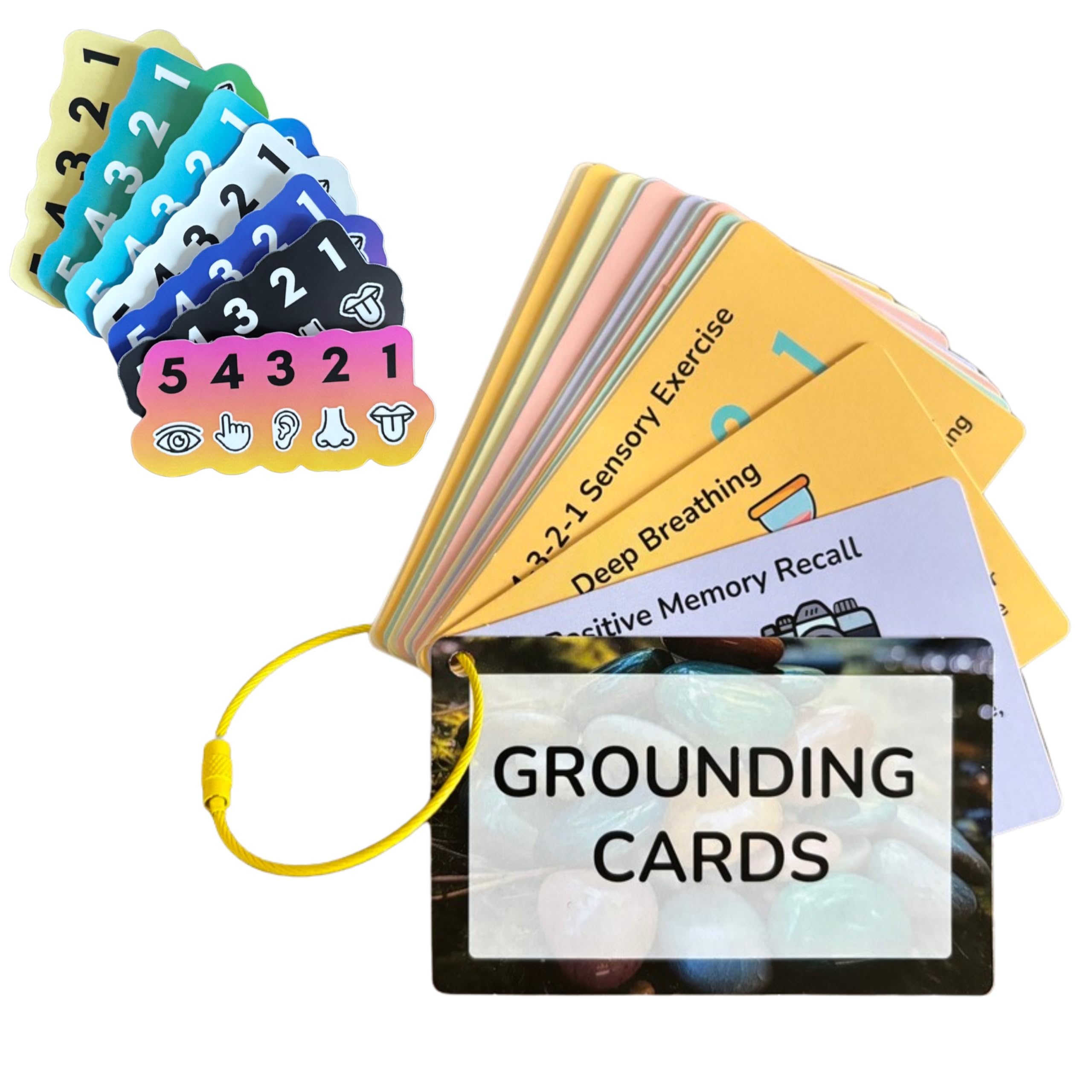 Grounding Cards & Anxiety Stickers Set: 23 Coping Skills for Stress Relief, Trauma, and PTSD (Mental Health Self-Care Kit)