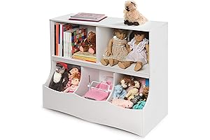 Badger Basket Multi-Bin Toy Storage Organizer and Book Shelf for Kids - Fresh White