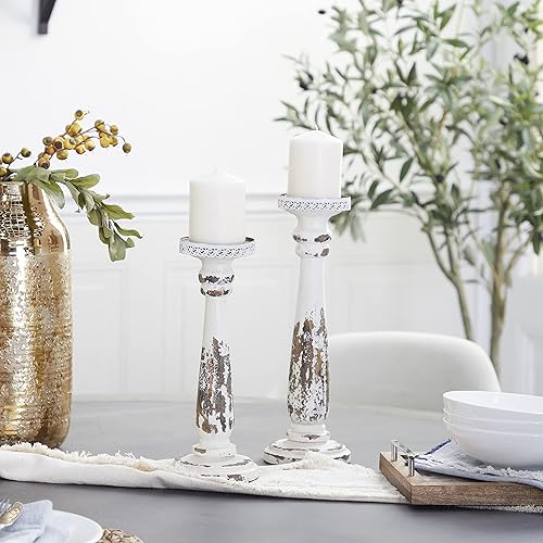 Miniatura 2 de Deco 79 Portavelas de pilar envejecido de madera, juego de 2 13 pulgadas, 15 pulgadas de alto, marrón