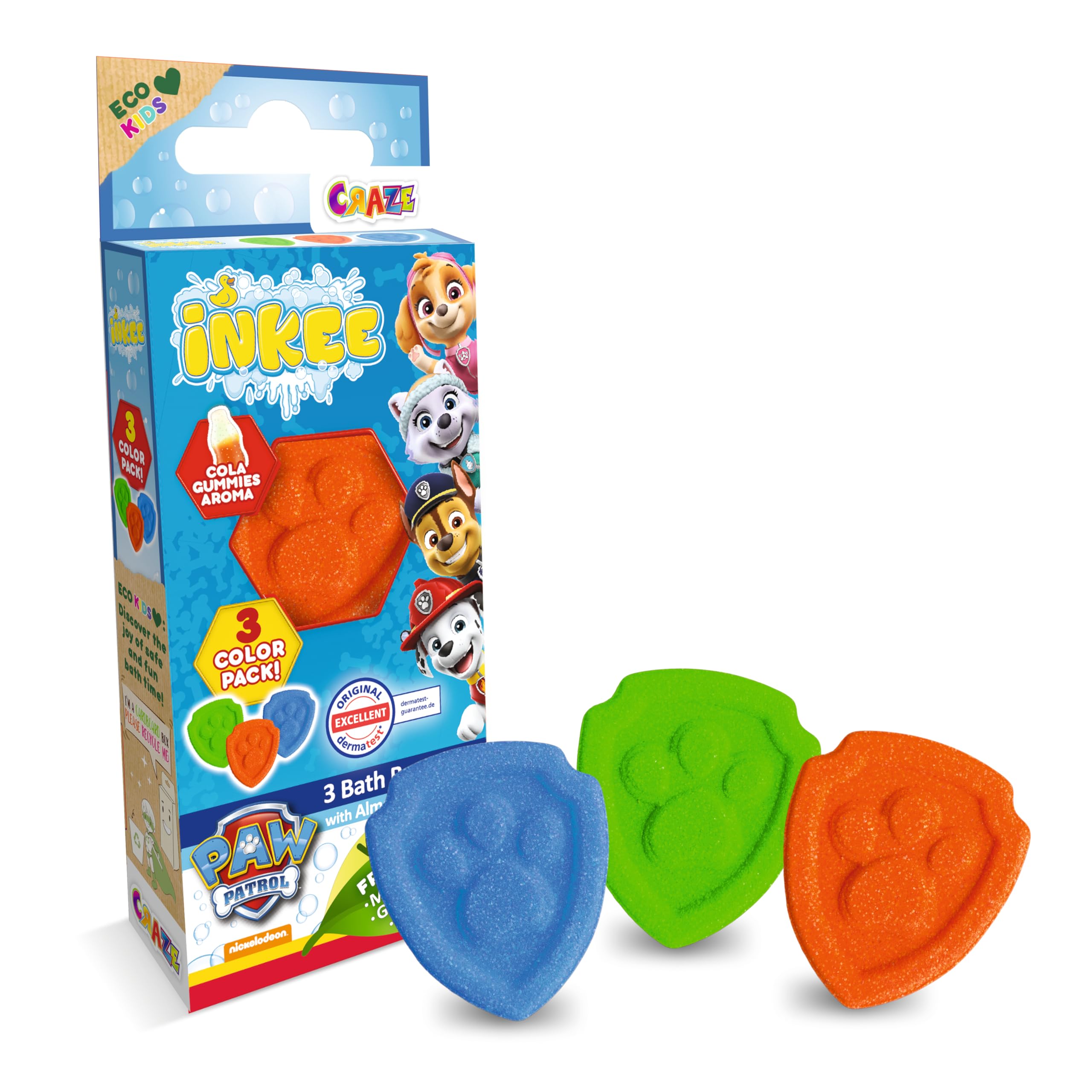 INKEE Set de 10 Mini Pack Paw Patrol, Bomba Da Bagno Per Bambini Con Forme Di Paw Patrol, Cola, Divertimento Garantito (10 x 3 Bombas)