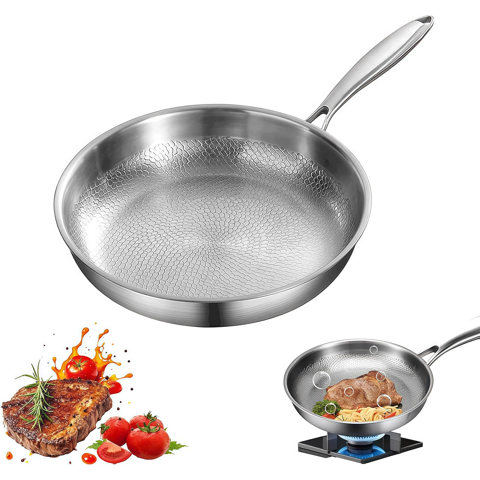 Titanium Antihaft-Bratpfanne, unbeschichtet, robustes Design mit abnehmbarem Griff, kompatibel mit allen Herdarten