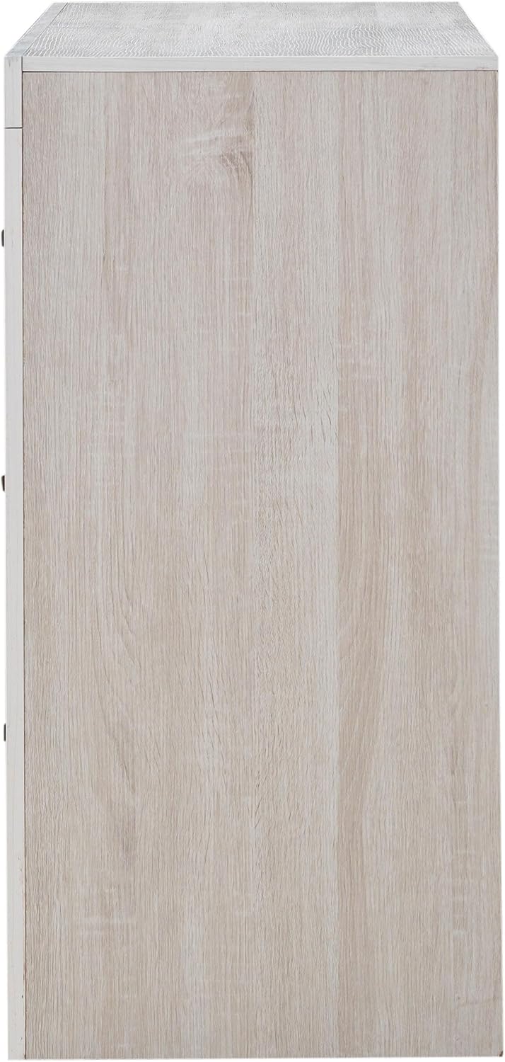 Pemberly Row Contemporary 6-Drawer Farmhouse Wood Dresser, 58.5" W x 33.25" H, Coastal White Finish, Asian Tropical Wood and MDF, Bronze Matte Handles, Bedroom Storage Furniture