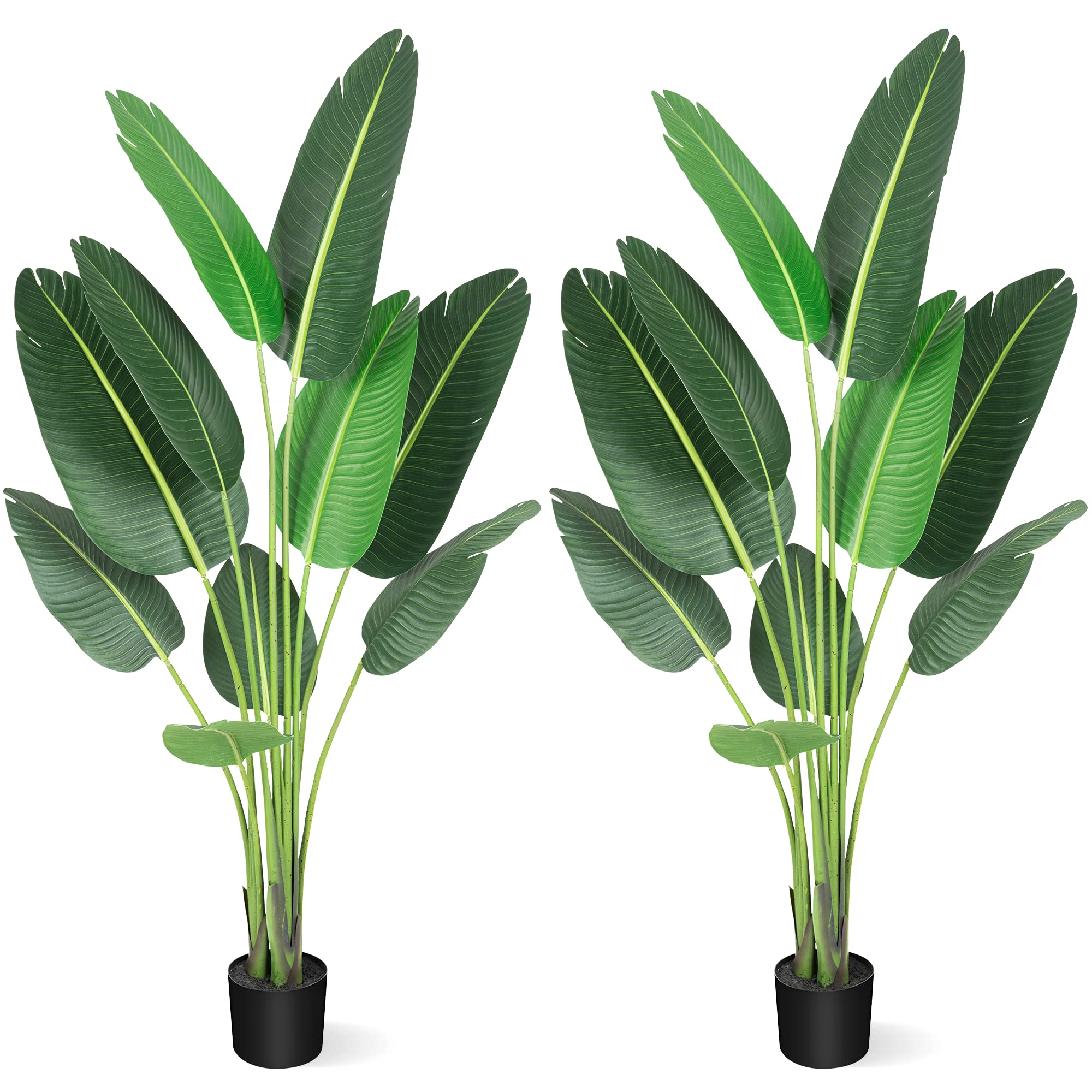 Hosslly [2 Packs] 5 Feet Artificial Tree Bird of Paradise with 10 Trunks, 60 inch Faux Plant Fake Banana Tree Plant with Pot for Home, Decor, Indoor, Outdoor, Living Room, Office
