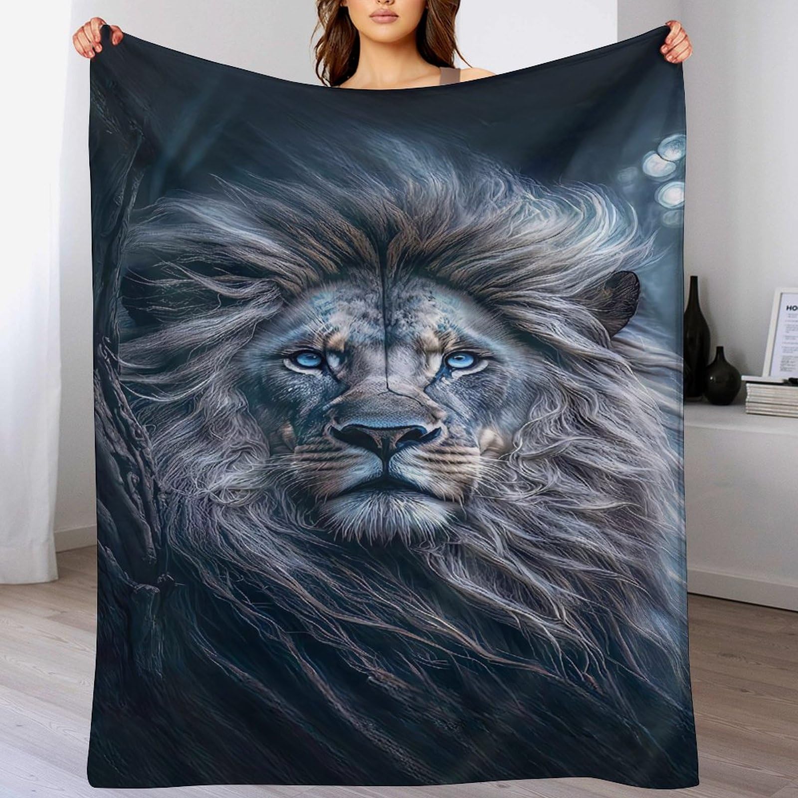Plaid en flanelle confortable lion couverture chaude 130x150cm thermorégulatrice