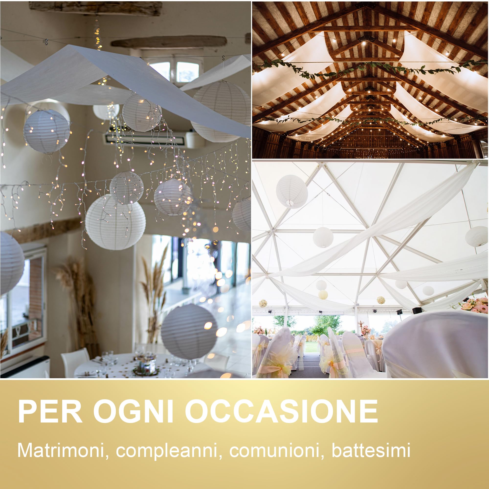 Tenda Decorazione Arco Nuziale, 80CM X 100M - Tessuto non Tessuto Decorativo, Drappeggio per Matrimonio, Rotolo Bianco, Decorazione Matrimonio, Baby Shower, Comunione, Battesimo, Compleanno