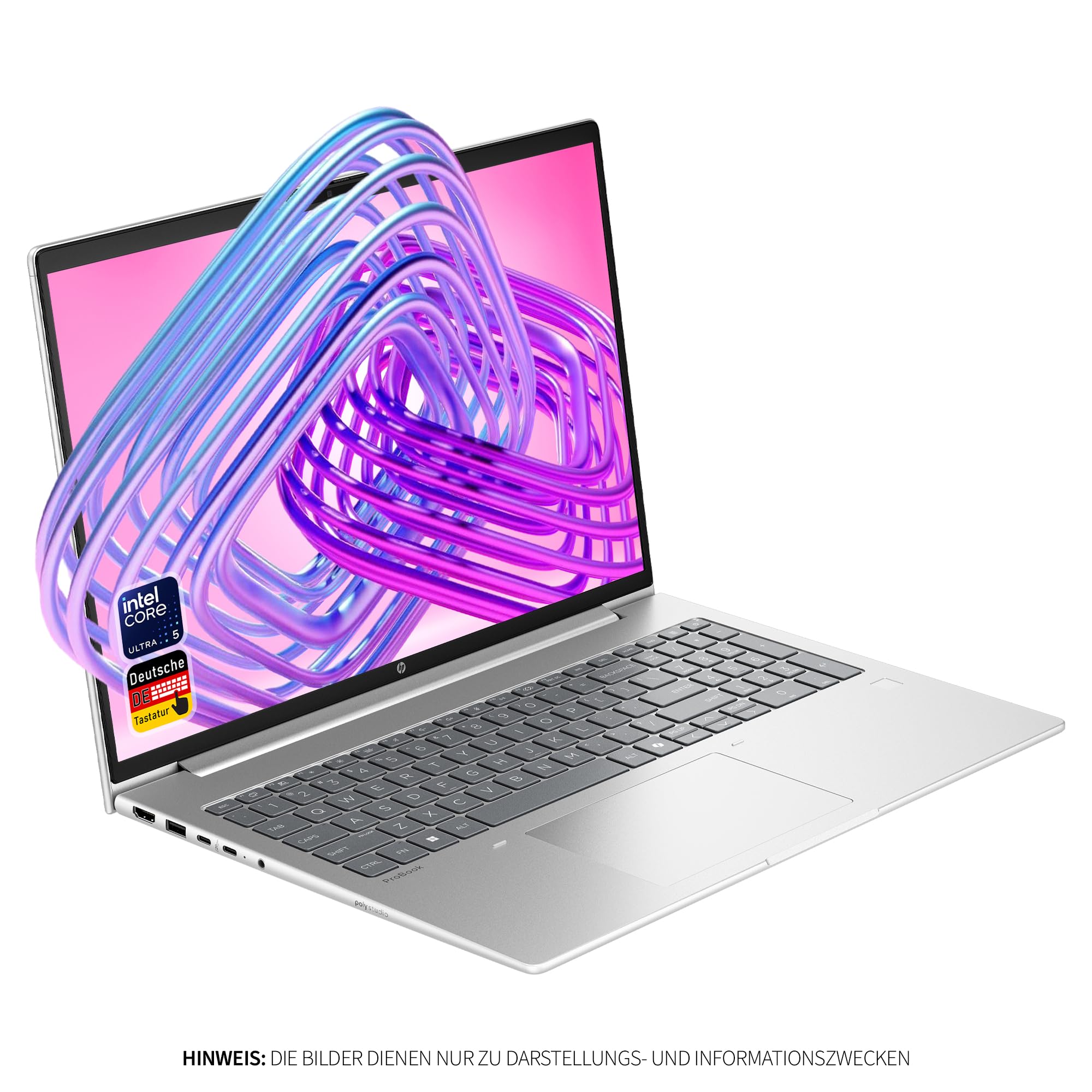 HP ProBook 4 G1i AI Business Laptop, Intel Core Ultra 5 225U, 16 GB DDR5 RAM, 512 GB SSD, 16" WUXGA IPS (1920x1200), Fingerprint, Deutsches Tastatur Layout, Windows 11 Pro, Silber