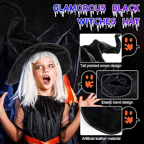Miniatura 3 de Enhon Conjunto de disfraz para Halloween, capa con capucha y sombrero de bruja, capa de terciopelo negro y sombrero de mago malvado para mujer,