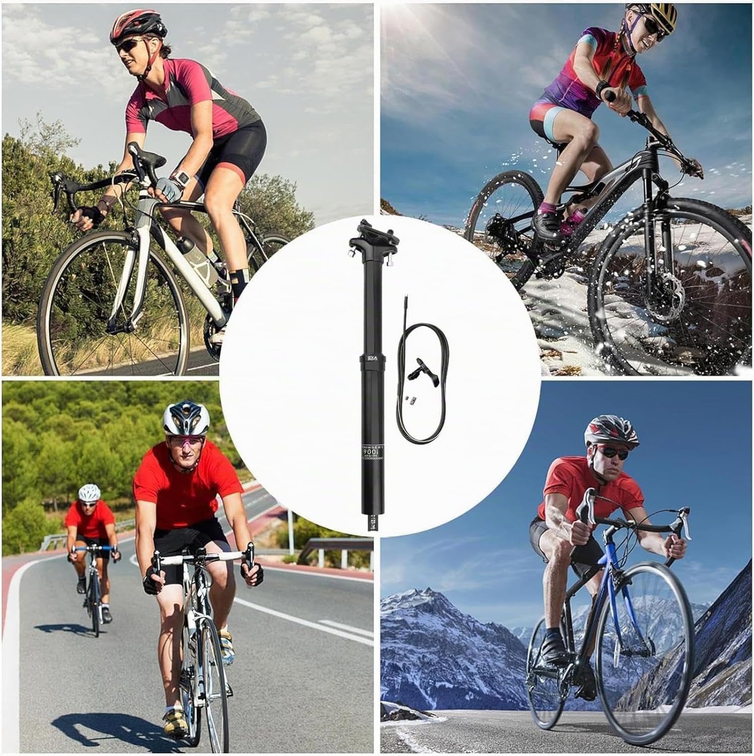 Tige de Selle Télescopique 30,9/31,6mm avec Suspension – Tige de Selle VTT Réglable en Hauteur Hydraulique avec Passage de Câble InterneBlack,31.6 * 445mm