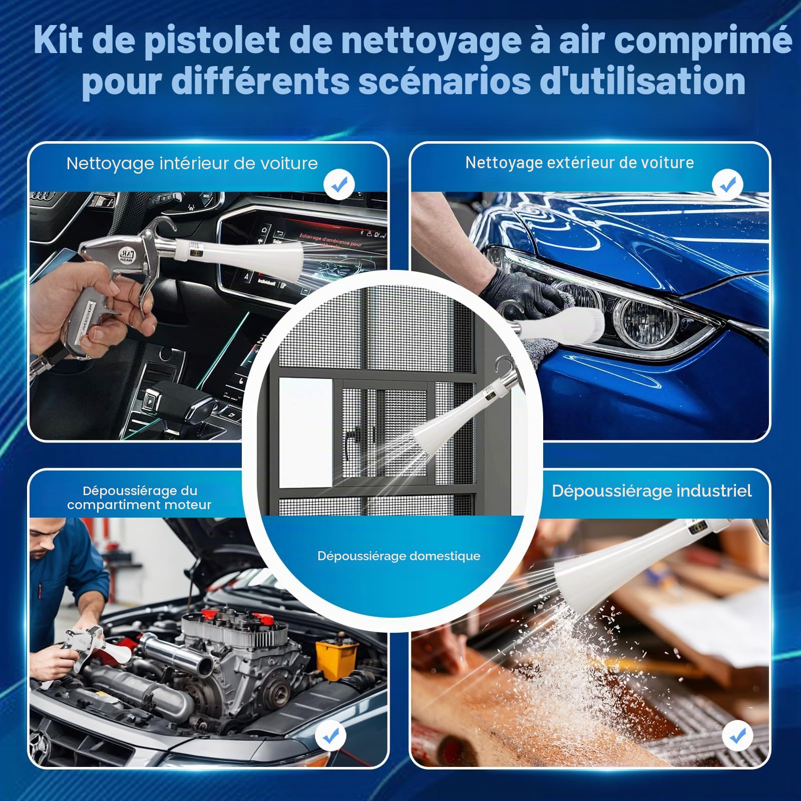Pistolet Nettoyage Noiture Soufflette Air Comprimé Crée un Flux d'air Puissant de la Poussière et des Déchets Élimine Rapidement Les Déchets