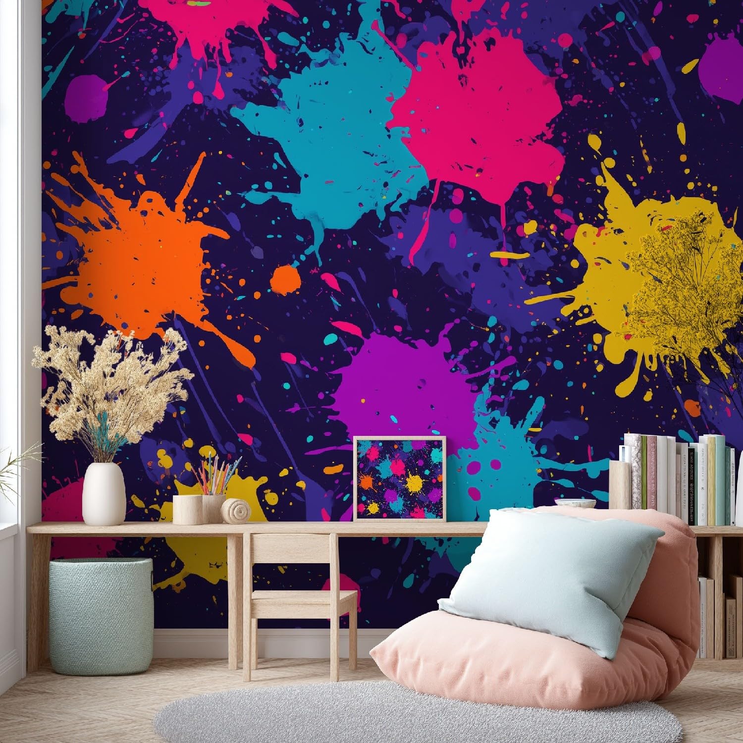Ulica Graffiti Minimalistyczny Kreskówka Mural Ścienny Kolorowy Rozprysk Farby Tapeta, Naklejki Ścienne Wystrój Domu Tv Tło Duża Sztuka Tapeta Malarstwo Plakaty Dekoracja 400 x 280 cm