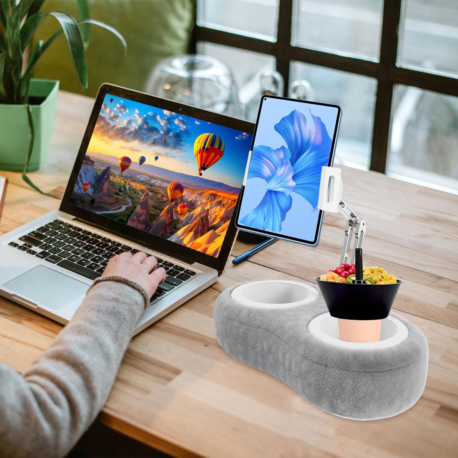 Tabletständer mit Kissen Geeignet für Handys und Geräte von 11,9 bis 33 cm | Smartphone- und Tablet-Kissenhalterung für das Bett Verstellbarer Mehrwinkel-Schoßtisch, Rutschfeste Basis