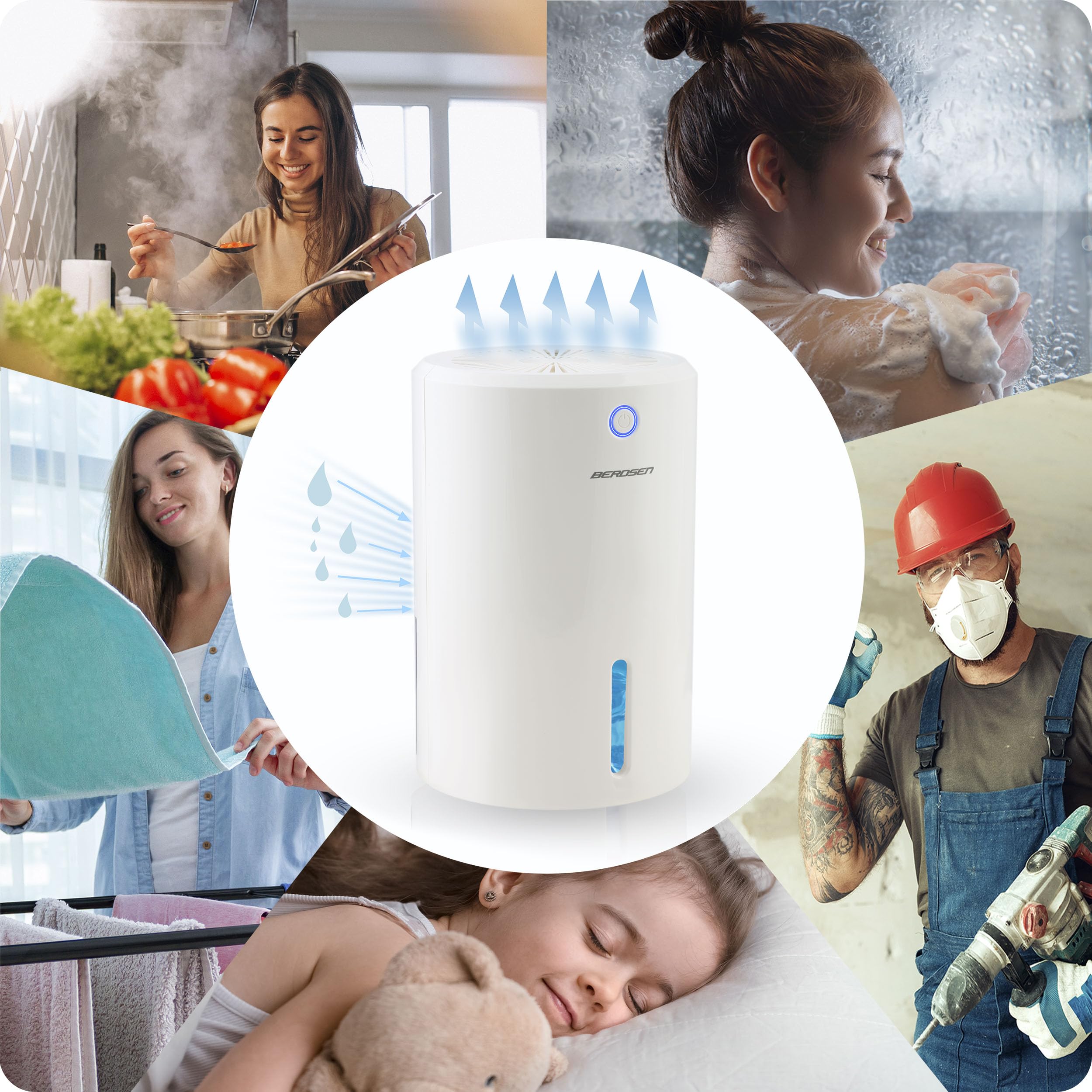 Berdsen Déshumidificateur électrique silencieux jusqu'à 34 dB Réservoir d'eau 800 ml Économie d'énergie BD-526 Blanc