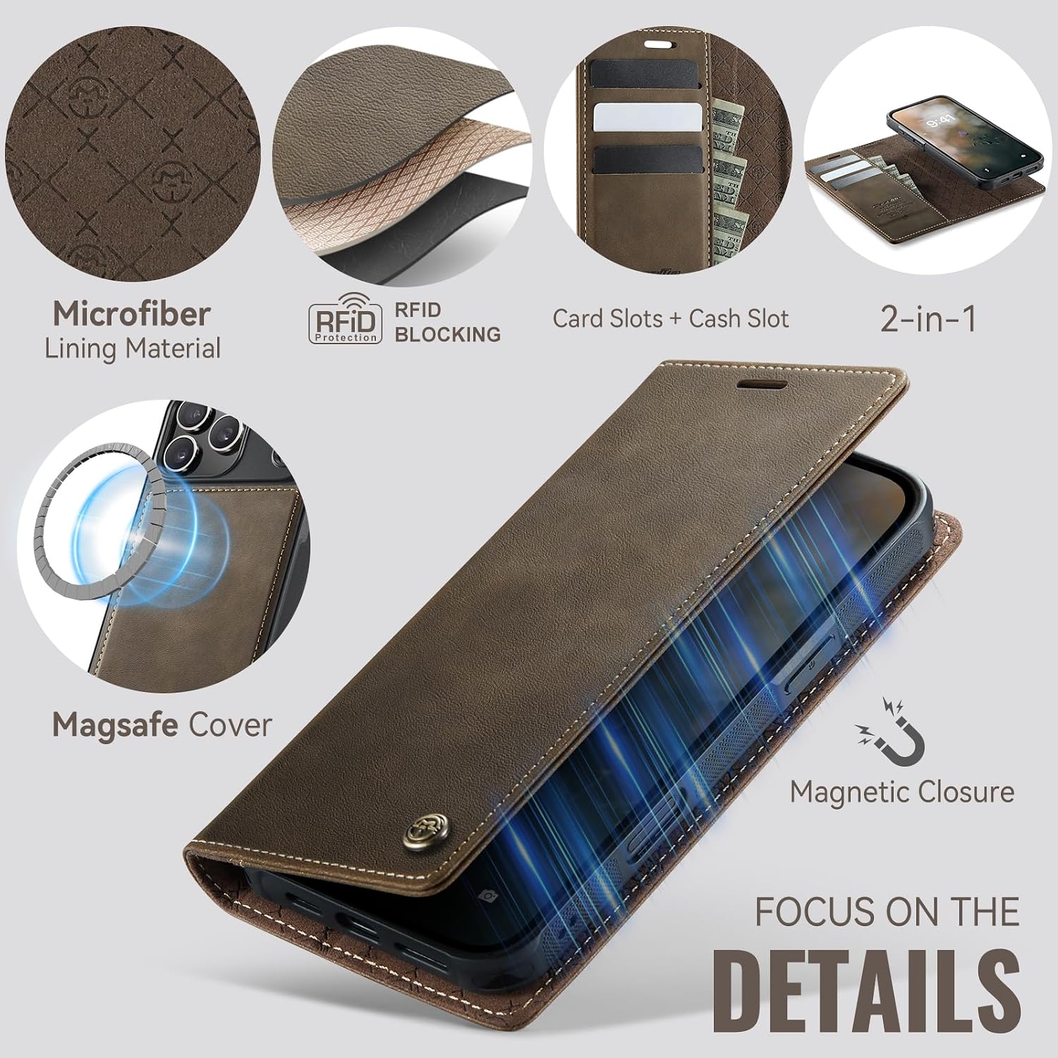 Wallet Flip Case for iPhone 18 Pro/iPhone 17 Pro, Coffee thumbnail