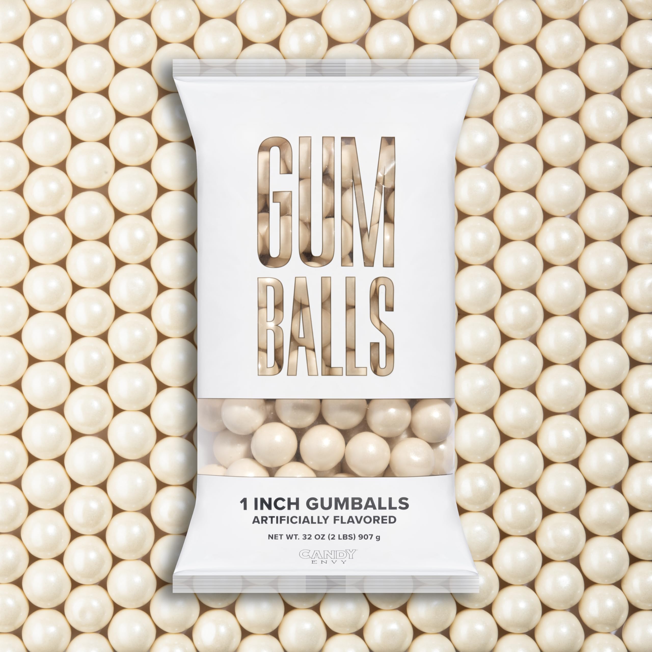 Candy EnvyShimmer White Gumballs - 1 Inch - Approximately 113 Gumballs Per 2lb Bag - Bulk White Candy - North American Made & Kosher Certified