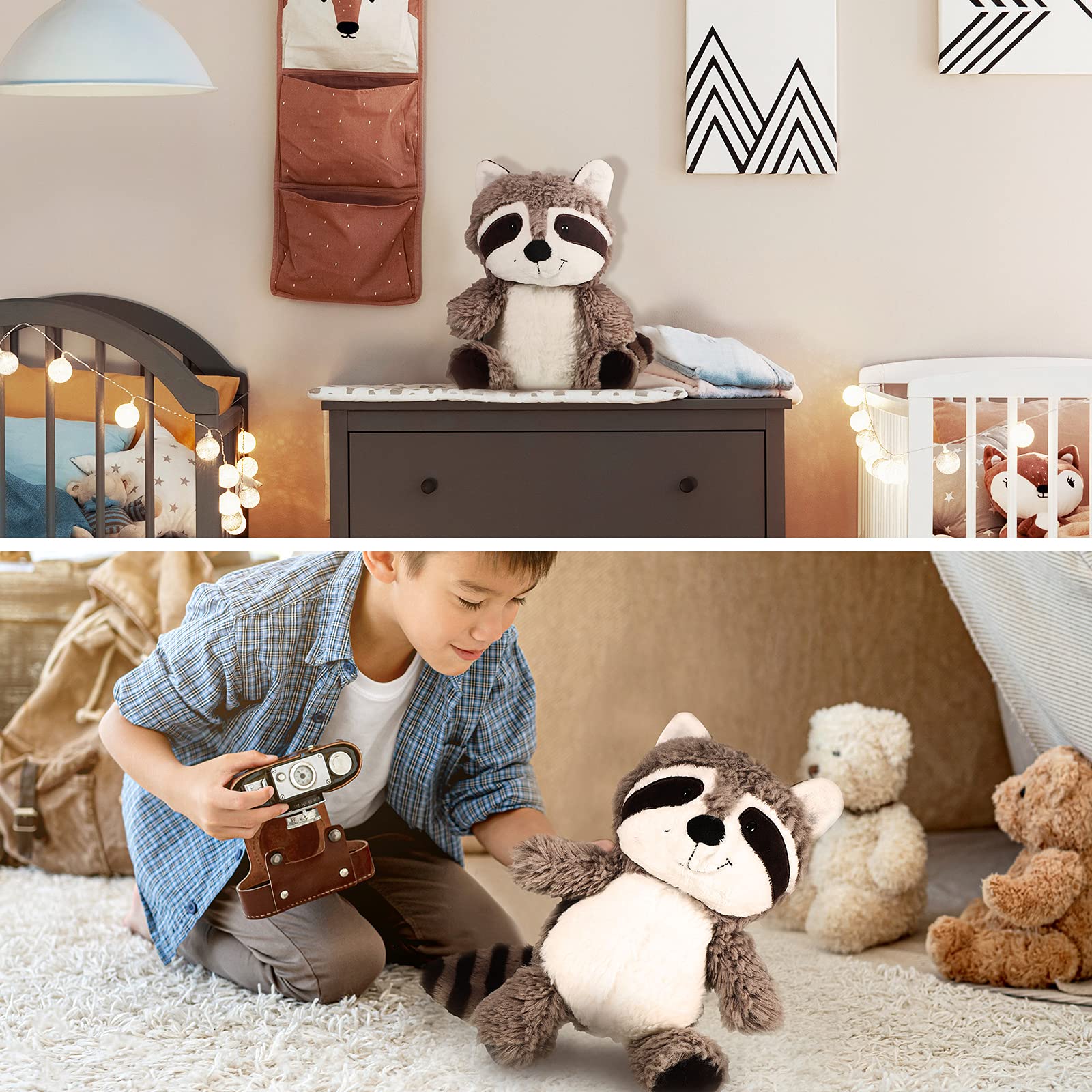 Threan Waschbär Stofftier 2 Stücke Kleines Waschbär Plüschtier Süßer Gefüllter Waschbär Brauner Waschbär Plüschtier Woodland Waschbär Plüsch Spielzeug Weiche Kuscheltier Puppe für Kinder, 10 Zoll