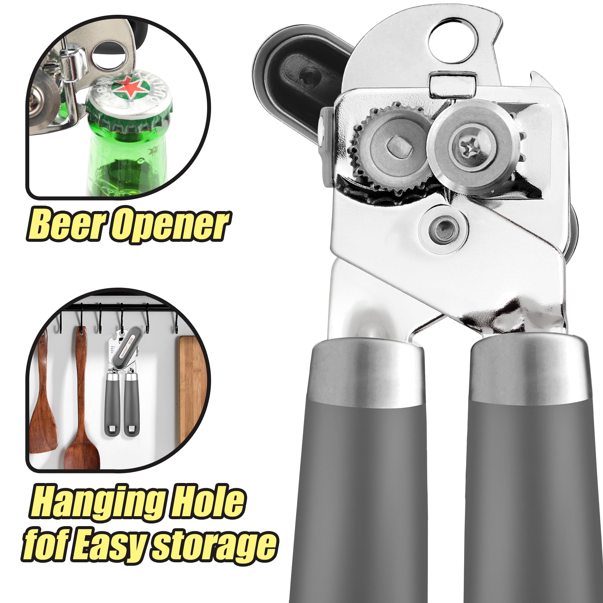 Abrelatas Manual Empuñaduras Cómodas De Diseño Ergonómico, Rueda De Corte Afilada Para Un Corte De Borde Suave Con Perilla Giratoria Grande Facil De Usar Color Negro