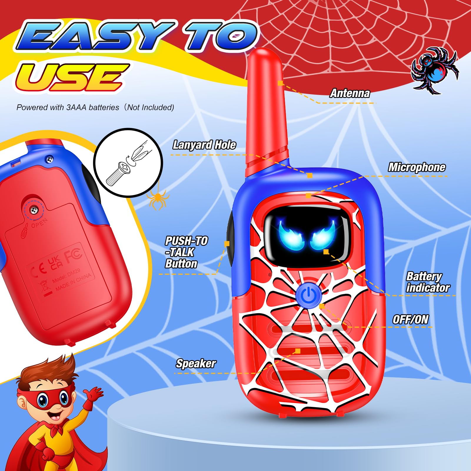 Toyokid 2 PCS Spider Walkie Talkies for Kids Spider Toys for 3 4 5 6 Year Old Boys Gifts for 3-8 Year Old Boy Toys - Image 4