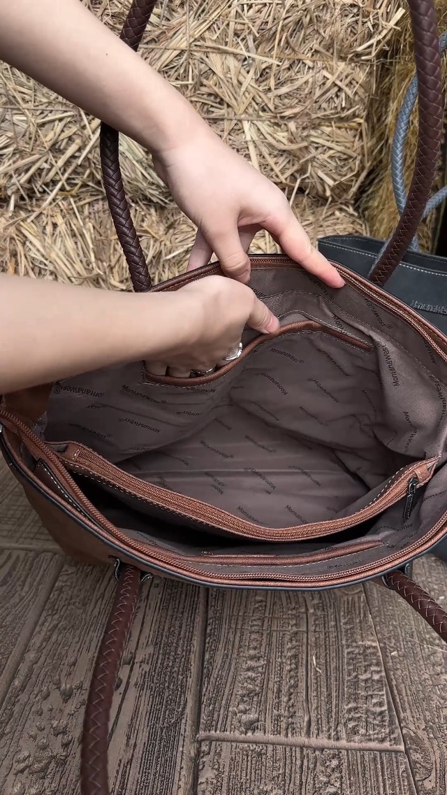 Bolso Tote tejido para mujer con bolsillo trasero miniatura 7