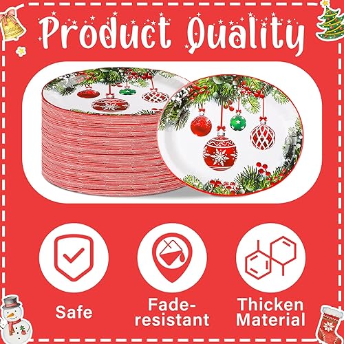 Miniatura 3 de 100 platos desechables de papel ovalados de Navidad a granel de 10 x 12.5 pulgadas, plato grande para cena, plato de papel de Navidad para