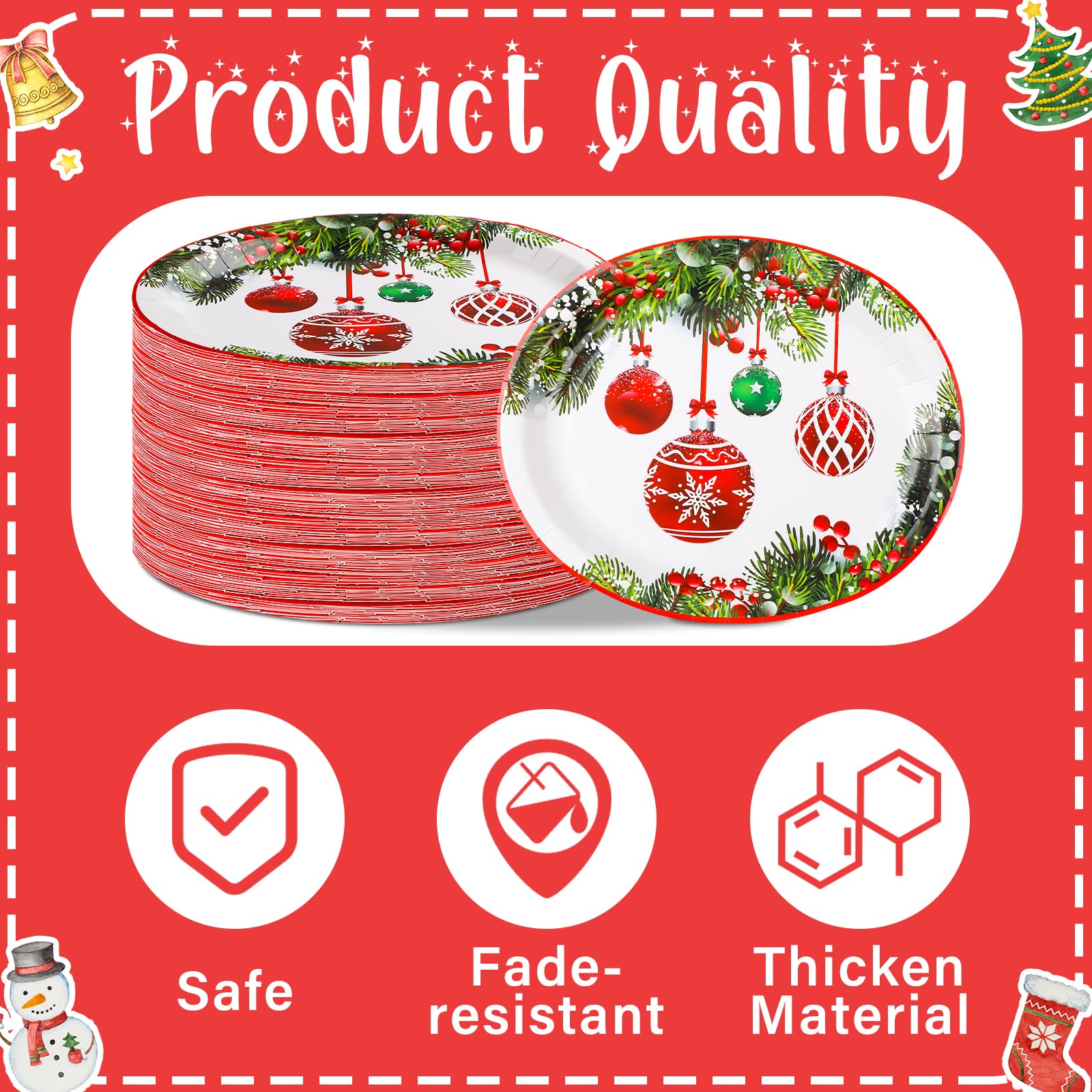Lot de 100 grandes assiettes ovales en carton jetables pour fête de Noël, 25,4 x 31,8 cm (boule de Noël)
