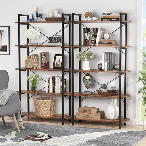Miniatura 7 de Tribesigns Estantería de 5 niveles, estantería industrial con marco de metal, estante alto rústico para sala de estar, estudio, oficina en casa (1,