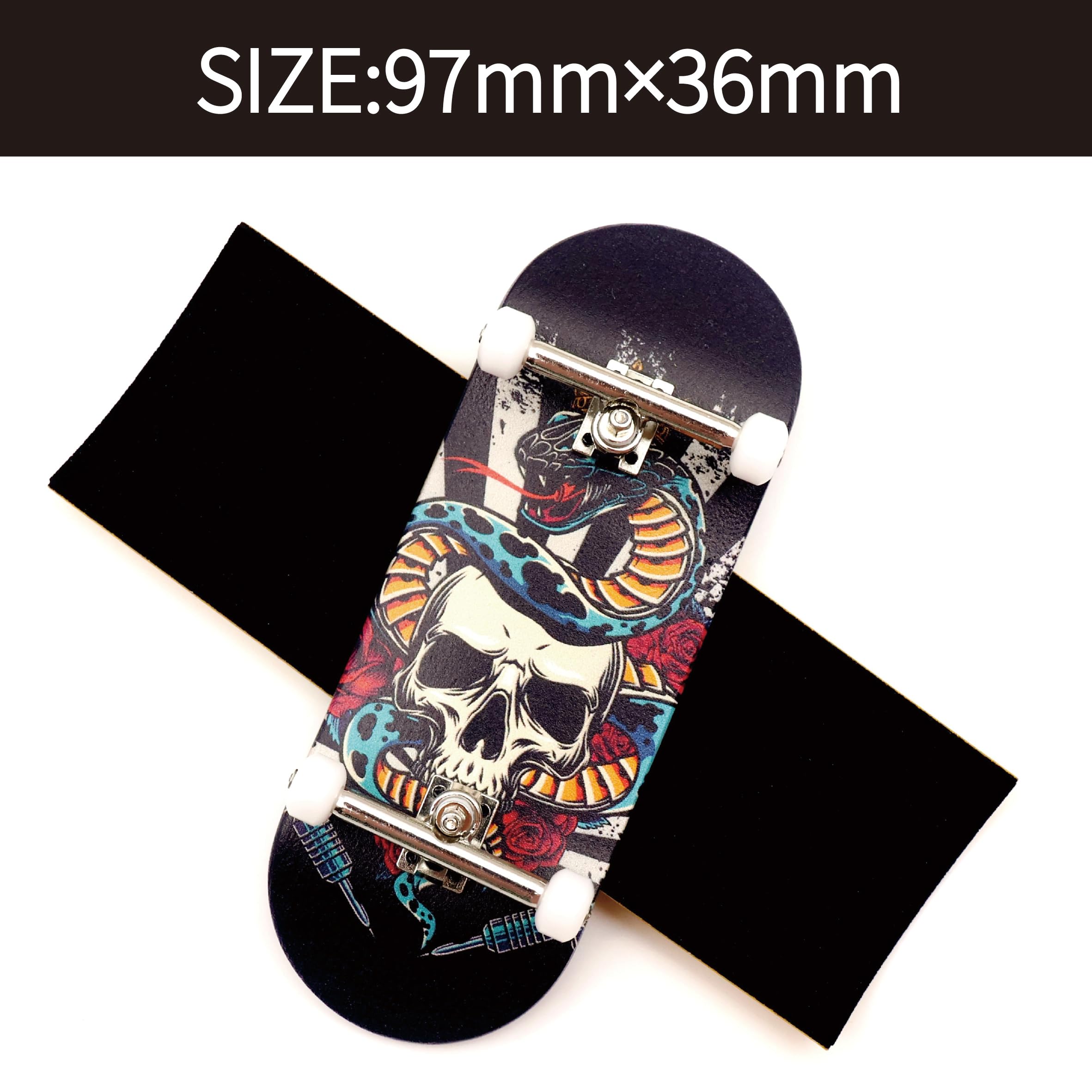 Diapasón profesional de 36 mm con cubierta de madera para monopatín, tabla de dedos mejorada, ruedas de rodamiento en forma de calle (calavera)