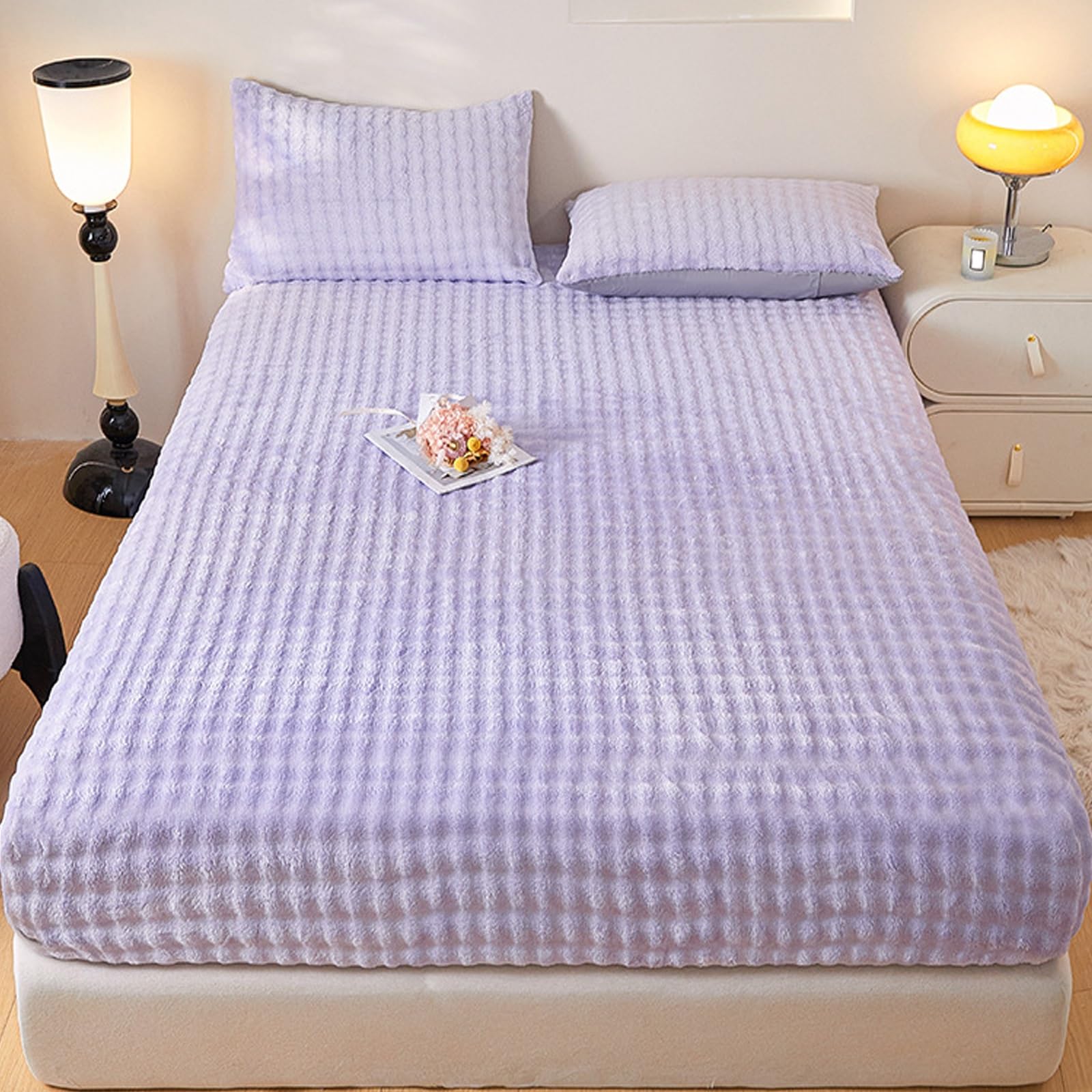 Lenzuolo Morbido e soffice, Lenzuolo con Angoli Elasticizzati, coprimaterasso Caldo e Anti-Pilling con Tasca Profonda 30 cm, coprimaterasso con Elastico su Tutto Il perimetro (Viola, 120 x 2