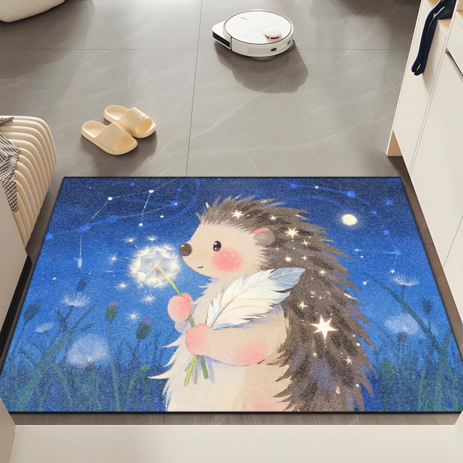 Fussmatte Innen 80x120 cm Blauer Hedgehog Fussmatte Aussen rutschfeste für Hund Eingang Badematte Waschbar Schmutzfangmatte Strapazierfähige und Langlebige Fussmatten Haustür