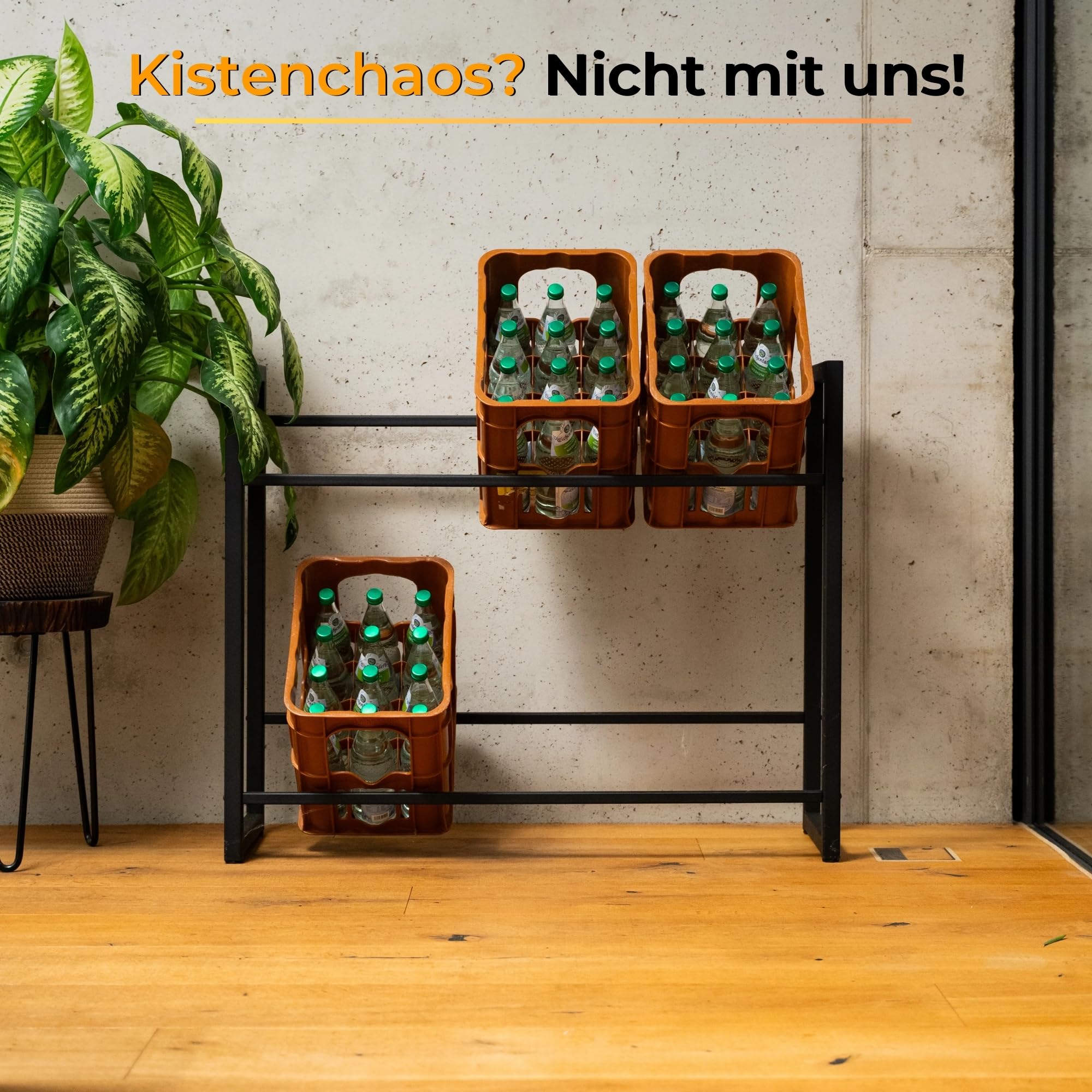 Getränkekistenregal 9 Kisten mit 750 kg Tragkraft - Kistenregal extrem stabil & höhenverstellbar - Regal für Getränkekisten einfache Montage - Getränke-Regal schwarz aus Metall - Trio