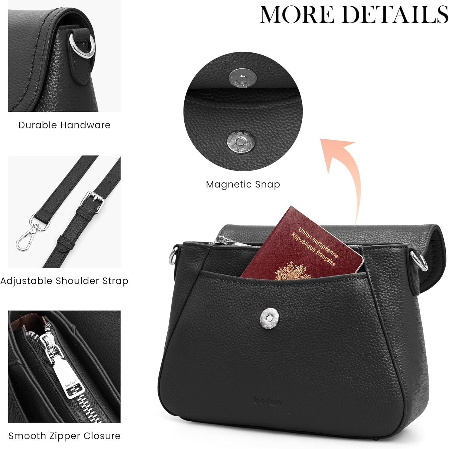befen Genuine Leather Saddle Crossbody Bags for Women with RFID Blocking, Small Flap Cross Body Purse Hangbags - Image 6