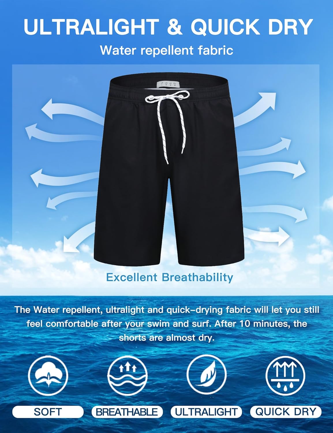 BOJIN Mens Swim Trunks 9" Quick Dry Stretch Swim Shorts Mesh Lining Bathing Suits Swimwear Beach Shorts with Pockets - Image 5