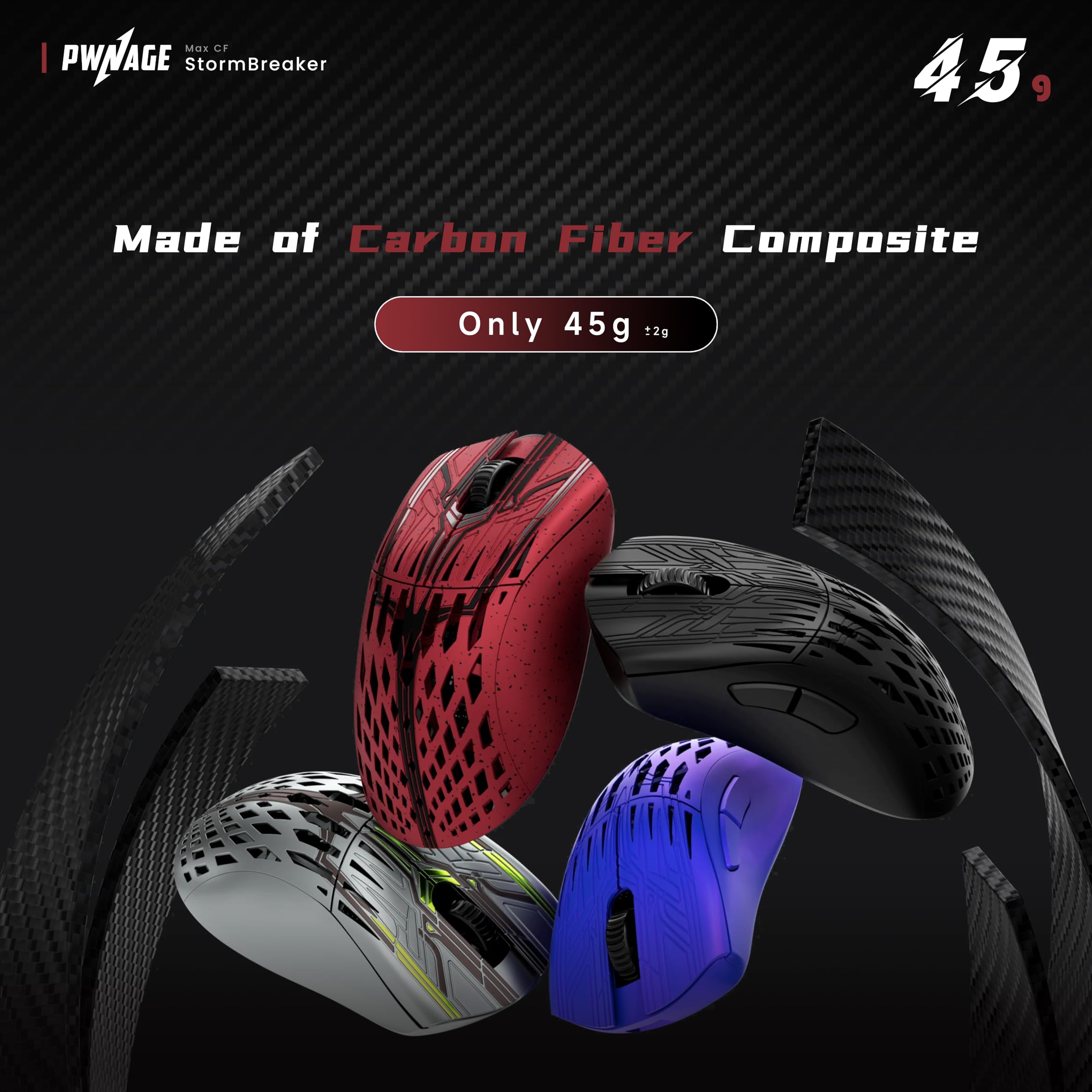 Pwnage Stormbreaker Max CF - Ratón inalámbrico de magnesio para juegos, 8 kHz, 46 gramos, ultraligero, eSports Pro Gamer, Flawless Professional 3950 XERO, sensor óptico 36.000 DPI - 8000 Hz -120 horas