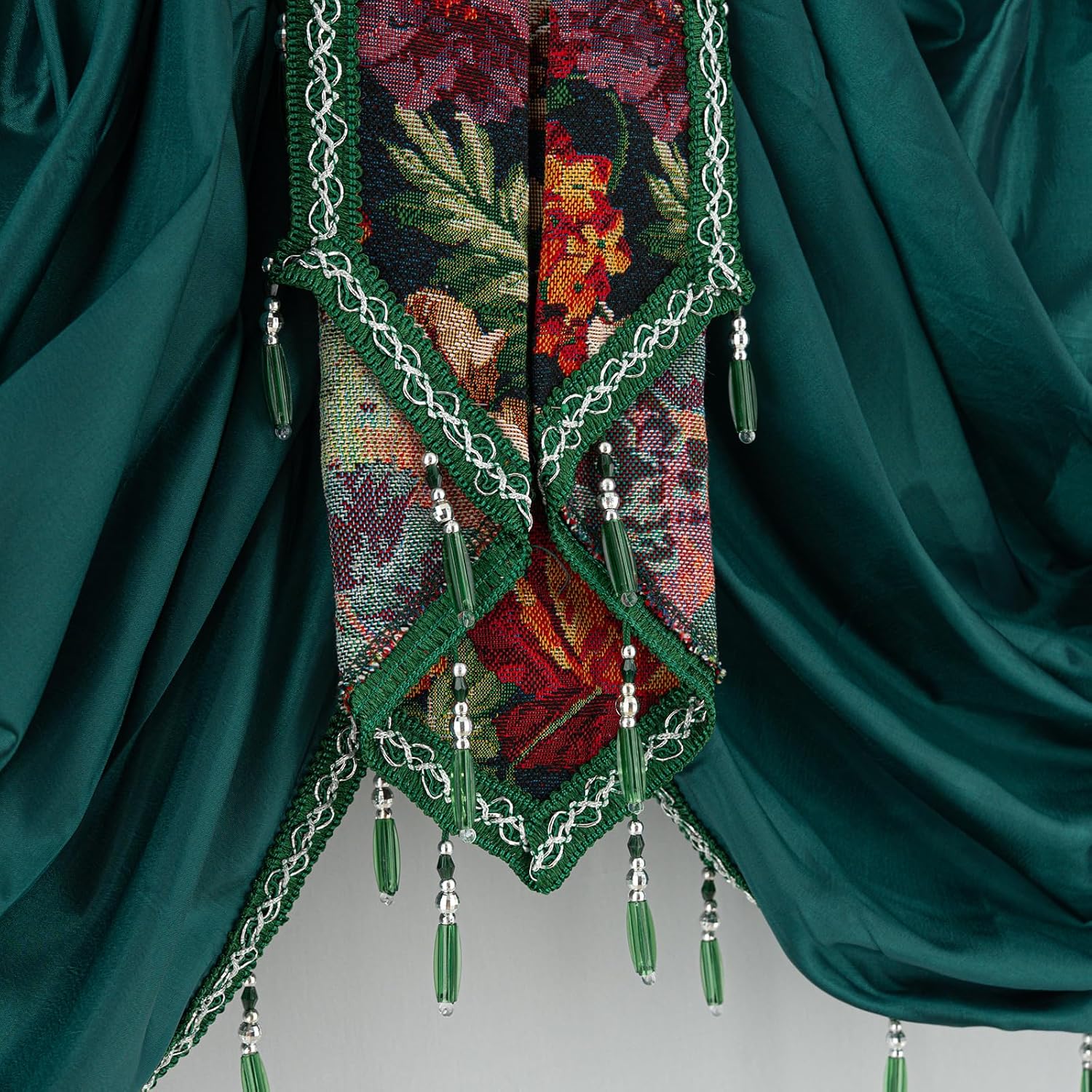 vctops European Waterfall Valance with Tassel, Luxury Floral Jacquard Decorative Window Curtains Valance Room Darkening Rod Pocket Window Treatment for Bedroom Living Room (Green,59"x29")