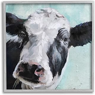 Stupell Industries Gentle Farm Cow Painting on Blue