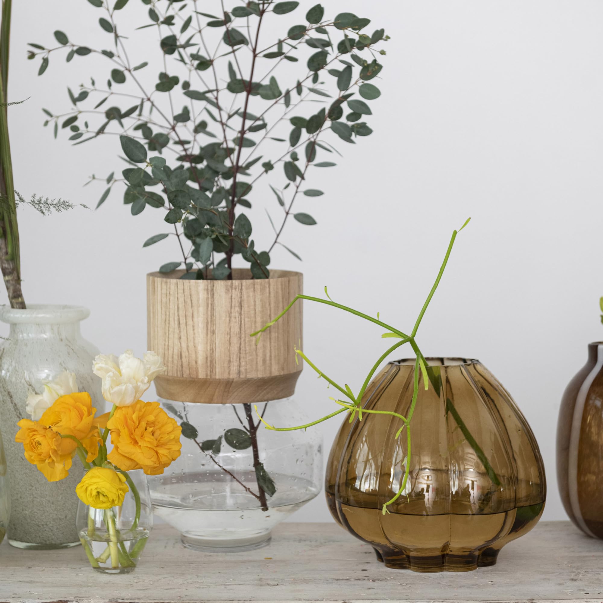 Amazon.co.jp: Bloomingville 9.75インチ 円形溝付きガラス 茶色の花瓶