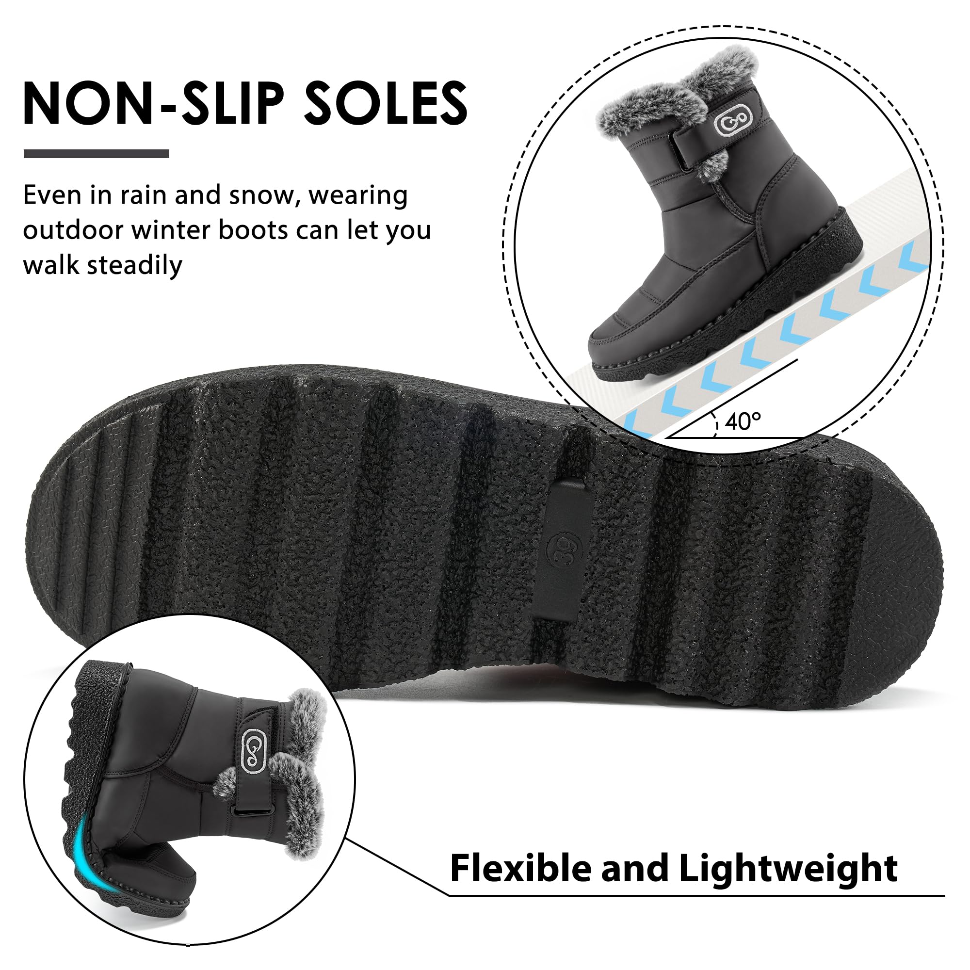 Ablanczoom Botas de nieve de invierno para mujer con forro de piel cálida, cómodas, antideslizantes, impermeables, zapatos para exteriores