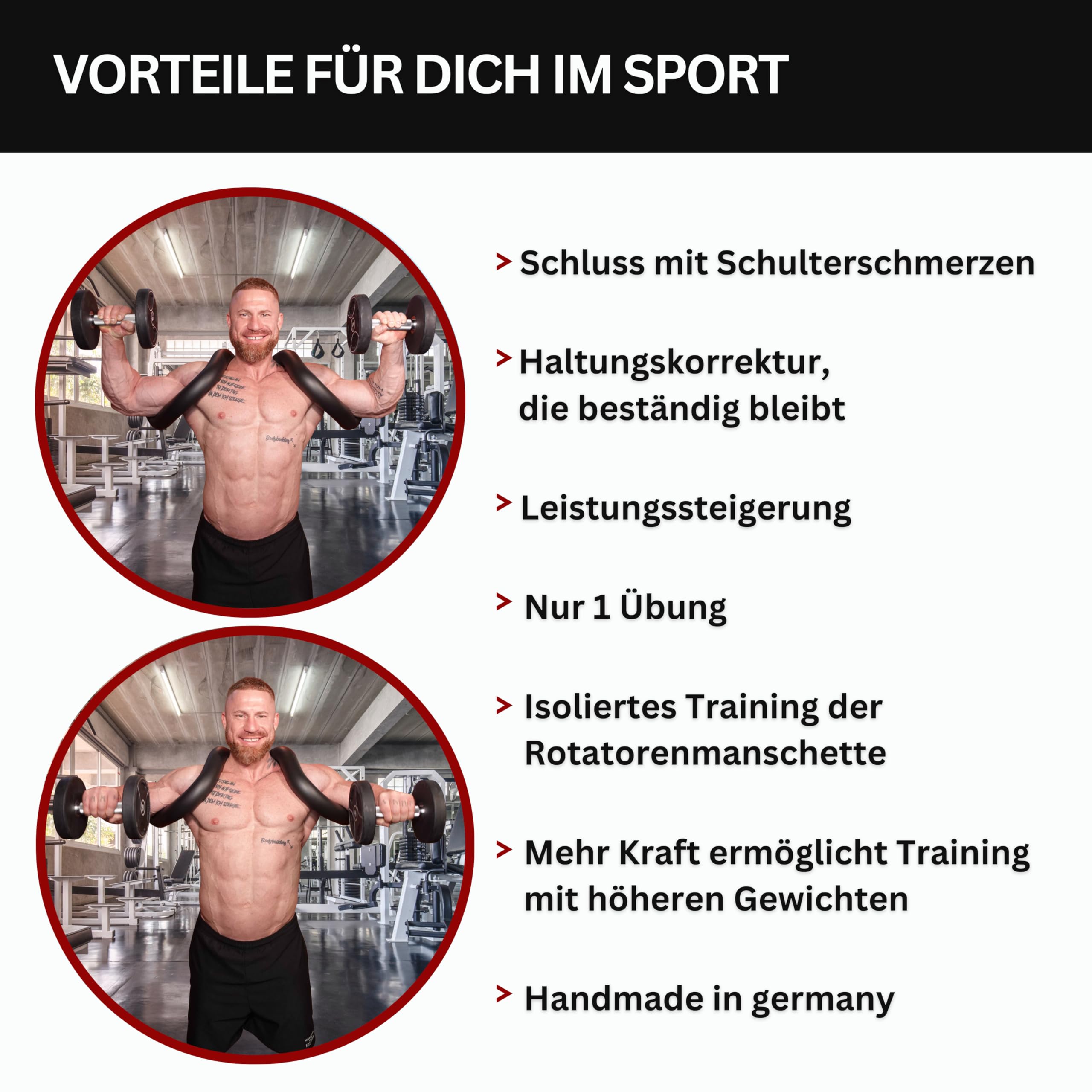 Schulterhorn® Schultertrainer für Kraftsport & Fitness – gegen Schulterschmerzen – Rotatorenmanschette stärken – bei Impingement, Kalkschulter & Bursitis – Made in Germany