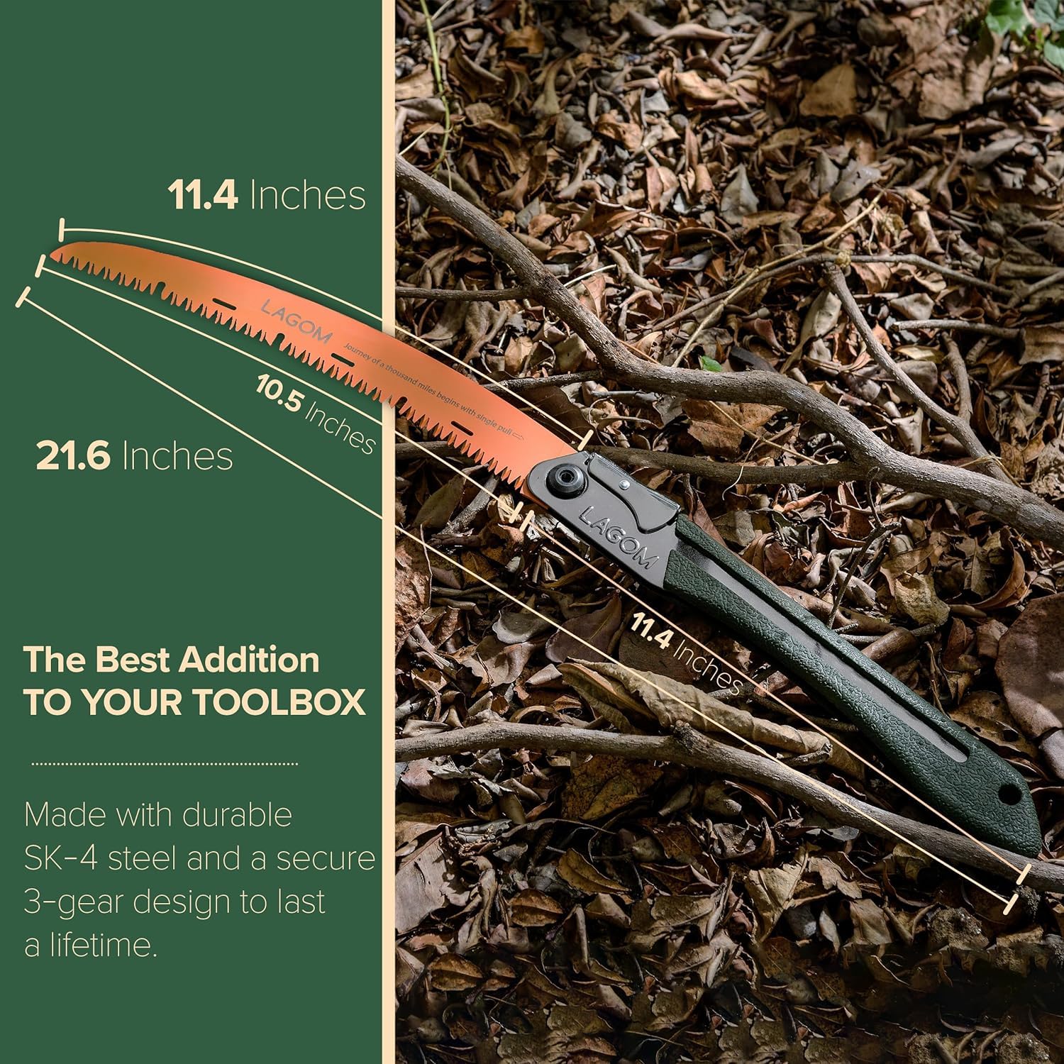 LAGOM Lot de 2 scies de camping pliantes pour couper des branches (29 cm et 20,8 cm) | Lames en acier SK5, poignée ergonomique, verrouillage sécurisé | Outil pliable pour camping, jardinage, survie