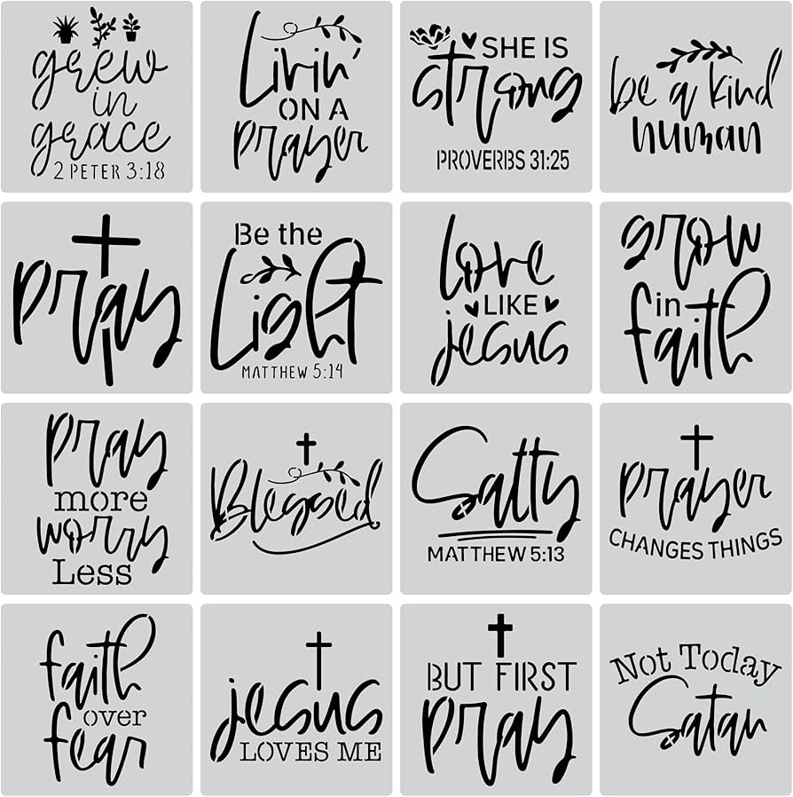 Amazon.com : 16PCS Christian Faith Stencils with Quotes and Bible Verses, Inspirational Word Stencil Set, Ideal for Painting on Wood, Canvas, Walls, Furniture, Porches, Front Doors, and More - 8 x 8