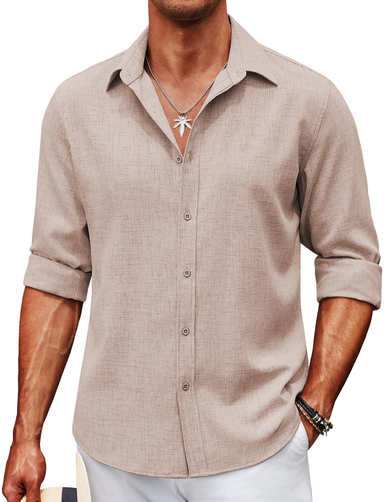 COOFANDY Men's Casual Button Down Shirt Long Sleeve Untucked Chambray Shirt Wrinkle Free Dress Shirts