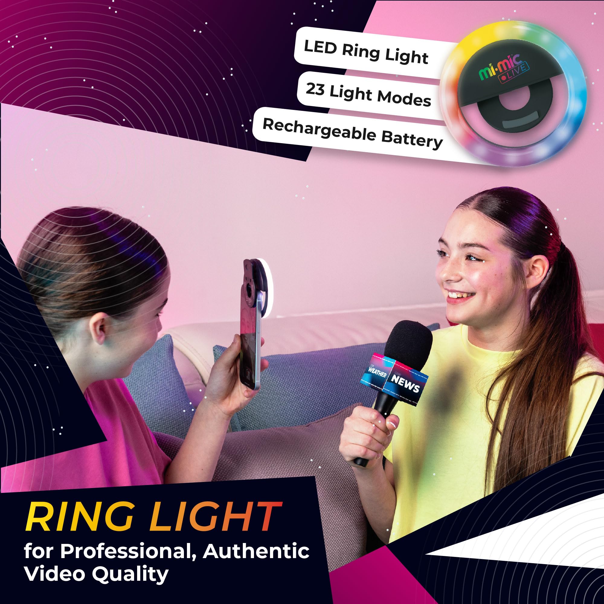 Mi-Mic Live Media Maker Kit with 25m Wireless Microphone, Clip On Lapel Mic and LED Ring Light, Clear Sound For Content Creation - Image 4