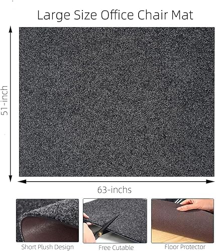 Miniatura 3 de Tapete grande para silla de escritorio de oficina de 63 x 51 pulgadas, protector de suelo antideslizante para suelos duros, madera dura, azulejos