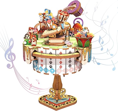 Miniatura 10 de Tonecheer Caja de Música de Madera Rompecabezas para Adultos, Kit de Caja de Música Giratoria DIY Rompecabezas Musical Creativo 3D Kits de Modelos