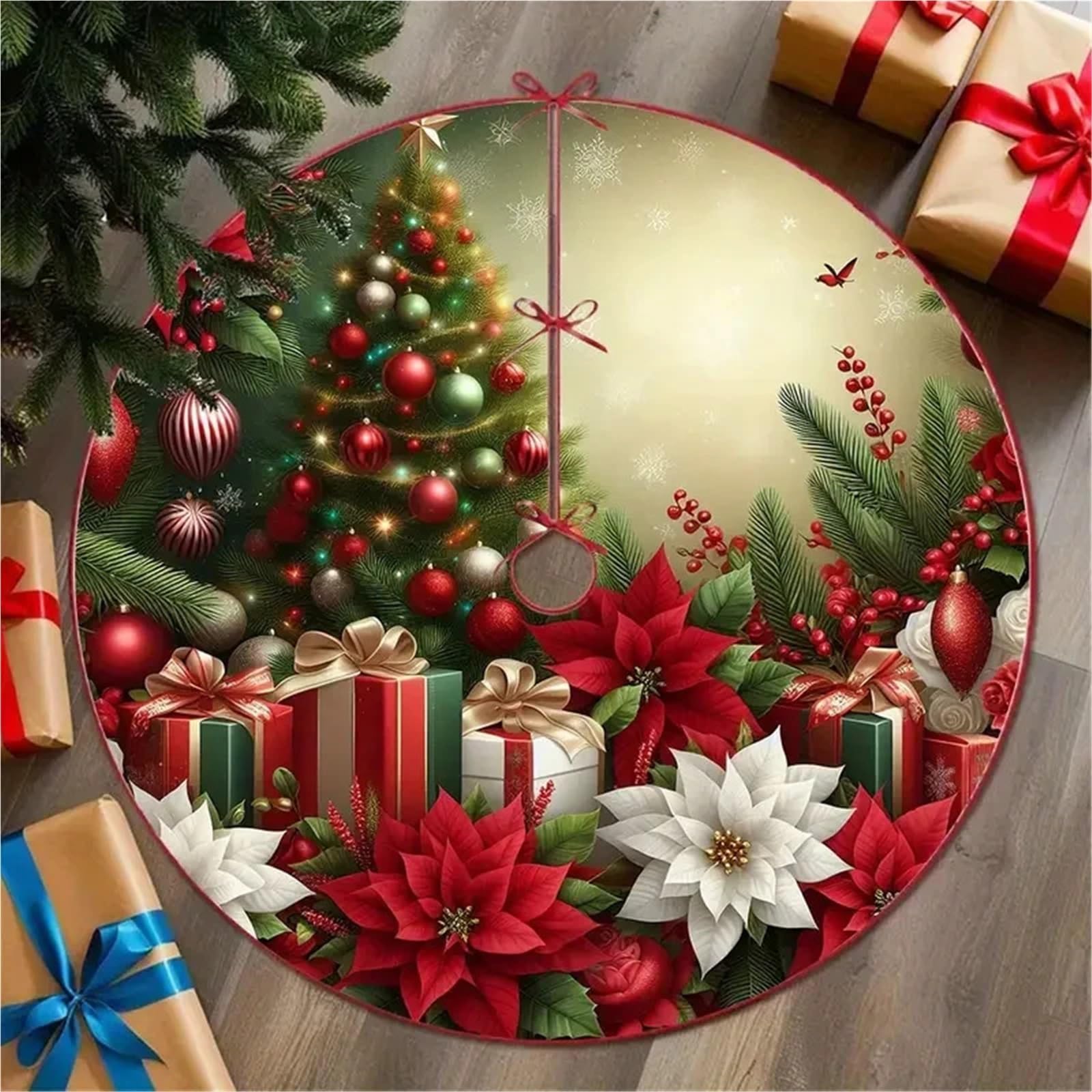 tappeto albero di natale Tappeto for albero di Natale, vestito con motivo ricamato, decorazioni for feste Capodanno(Diameter 120cm)