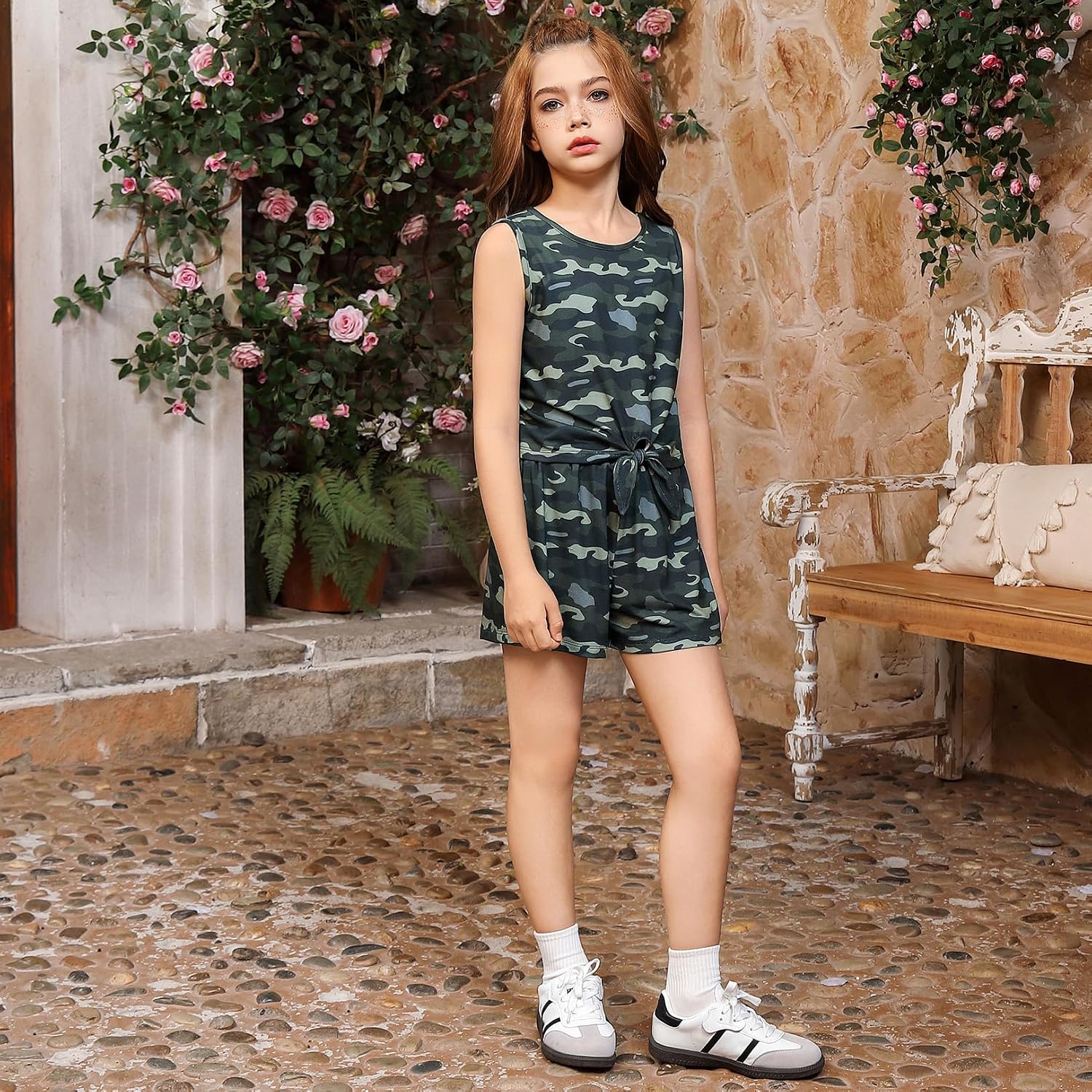 CHILDRENSTAR Girls 2 Piece Outfits Tie Knot Tank Top And Paperbag Waist Shorts 3-13Y