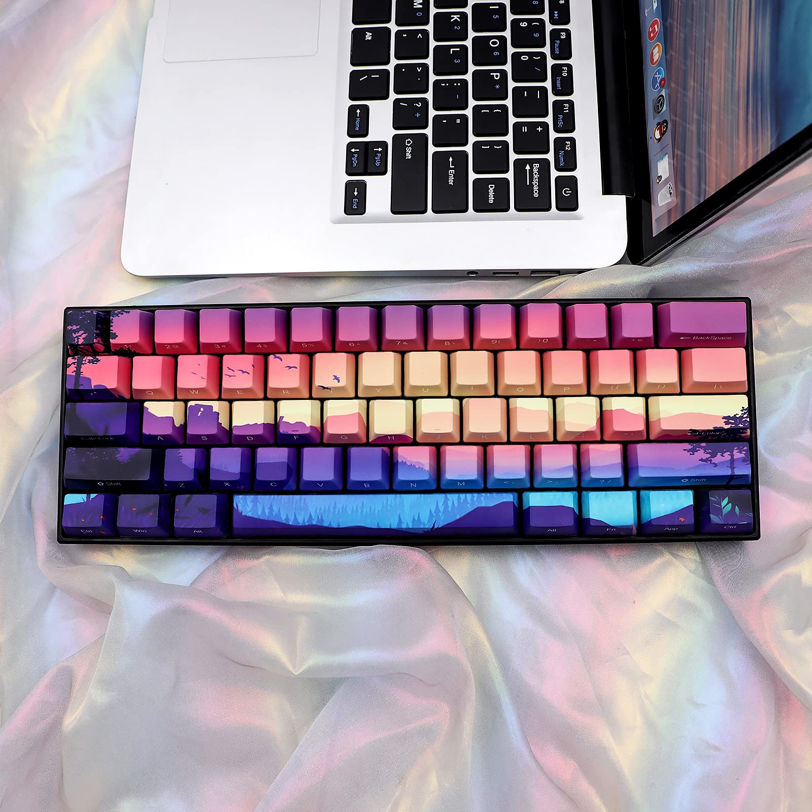 Touches Clavier PBT Motif Bambou – Profil Original, Imprimé Côté, Pour Claviers 61/64/68 Touches – ANSI/ISO