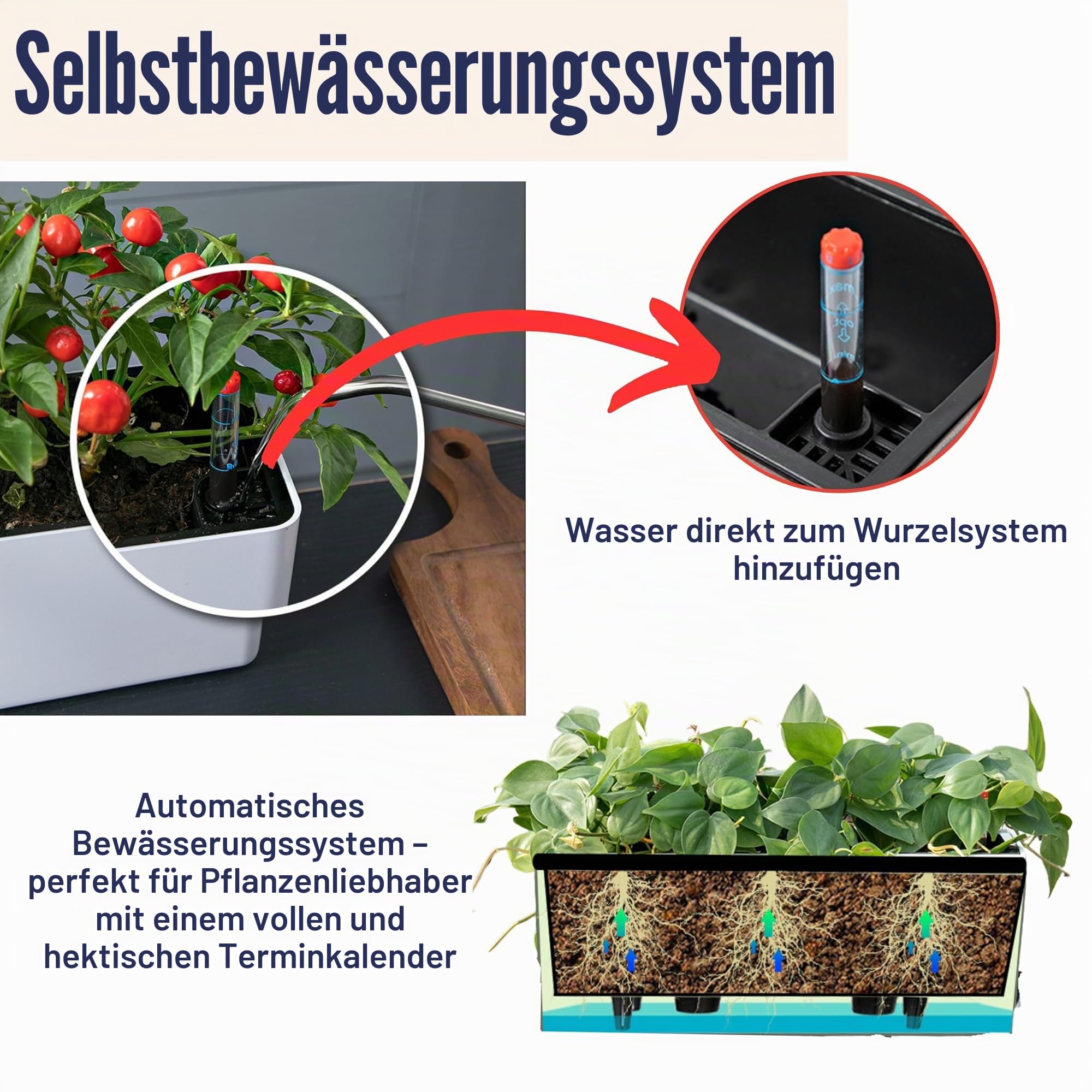 LaLaGreen Pflanzkasten für Zimmerpflanzen (40,6 cm, 2 Stück), weiß, rechteckig, selbstbewässernder Blumentopf, große Fensterkästen, Pflanzgefäße mit Drainage, dekorativ, modern, Balkon, Fensterbank