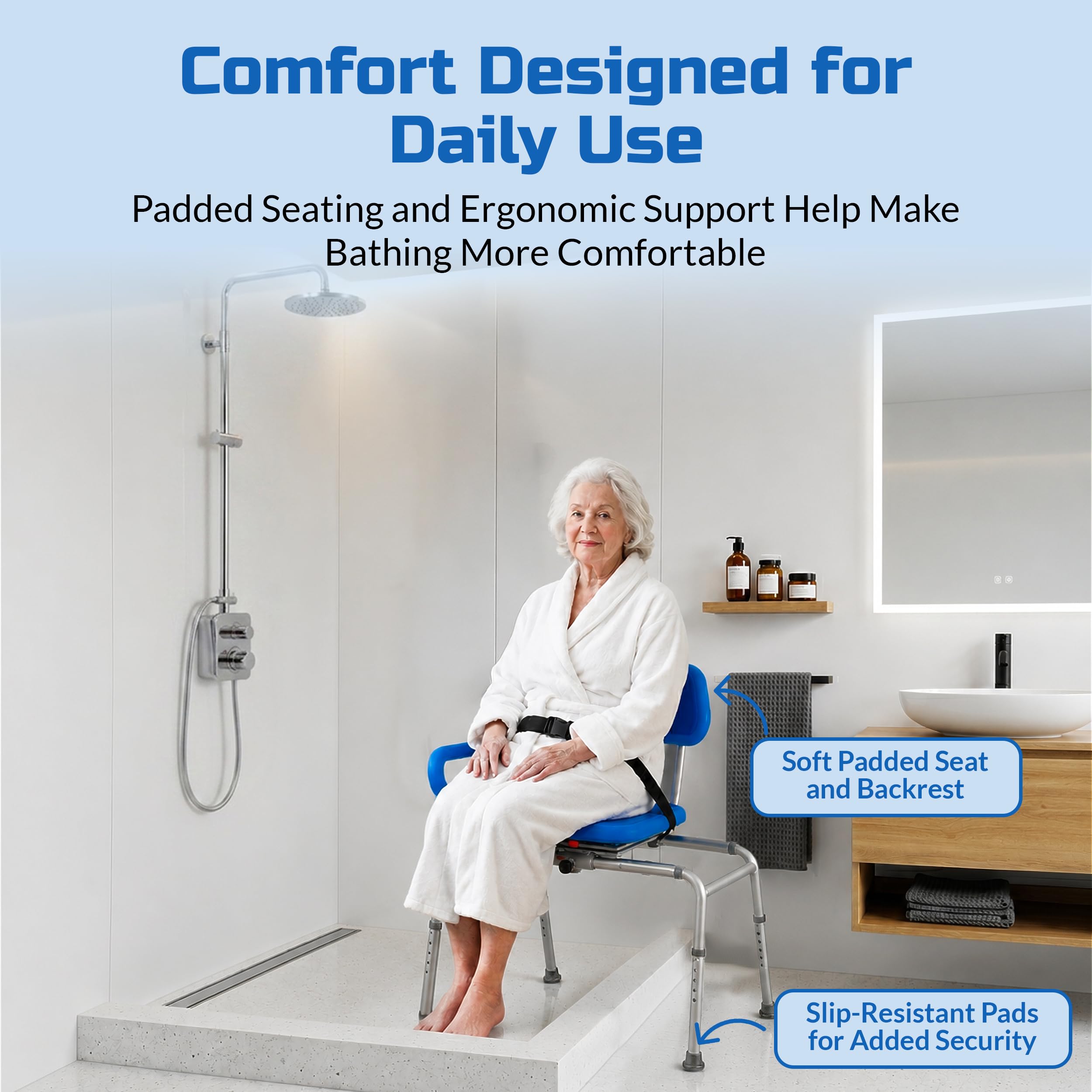 Platinum Health Gateway - Silla de ducha deslizante de alta calidad, banco de transferencia de baño con asiento giratorio acolchado para bañeras y ducha, para discapacitados y personas mayores