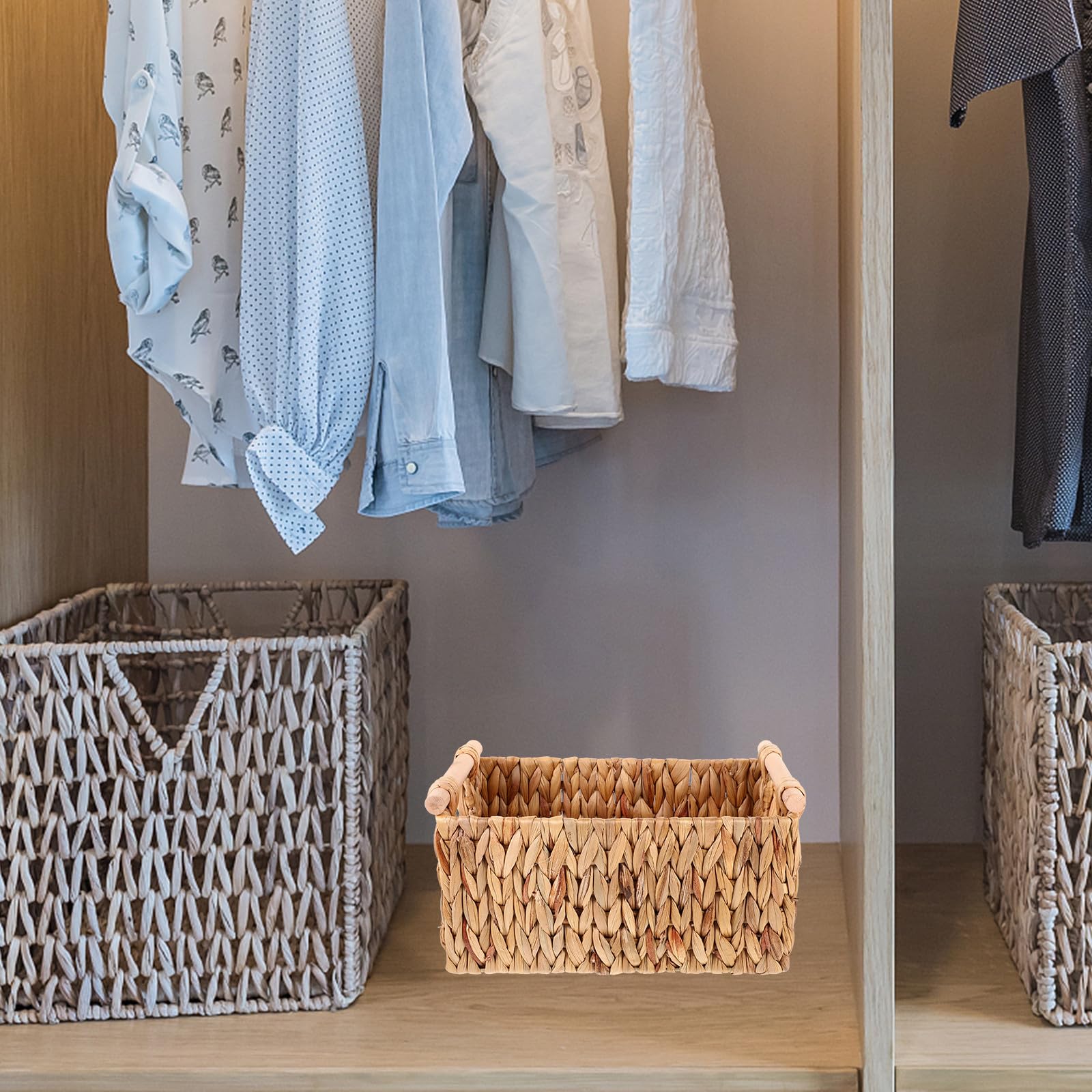 UKCOCO Cesta Tejida Organizadora, Cestas Organizadoras de Madera E Hierro, con Asa, Estilo Rústico y Natural, para Guardar Revistas en Casa